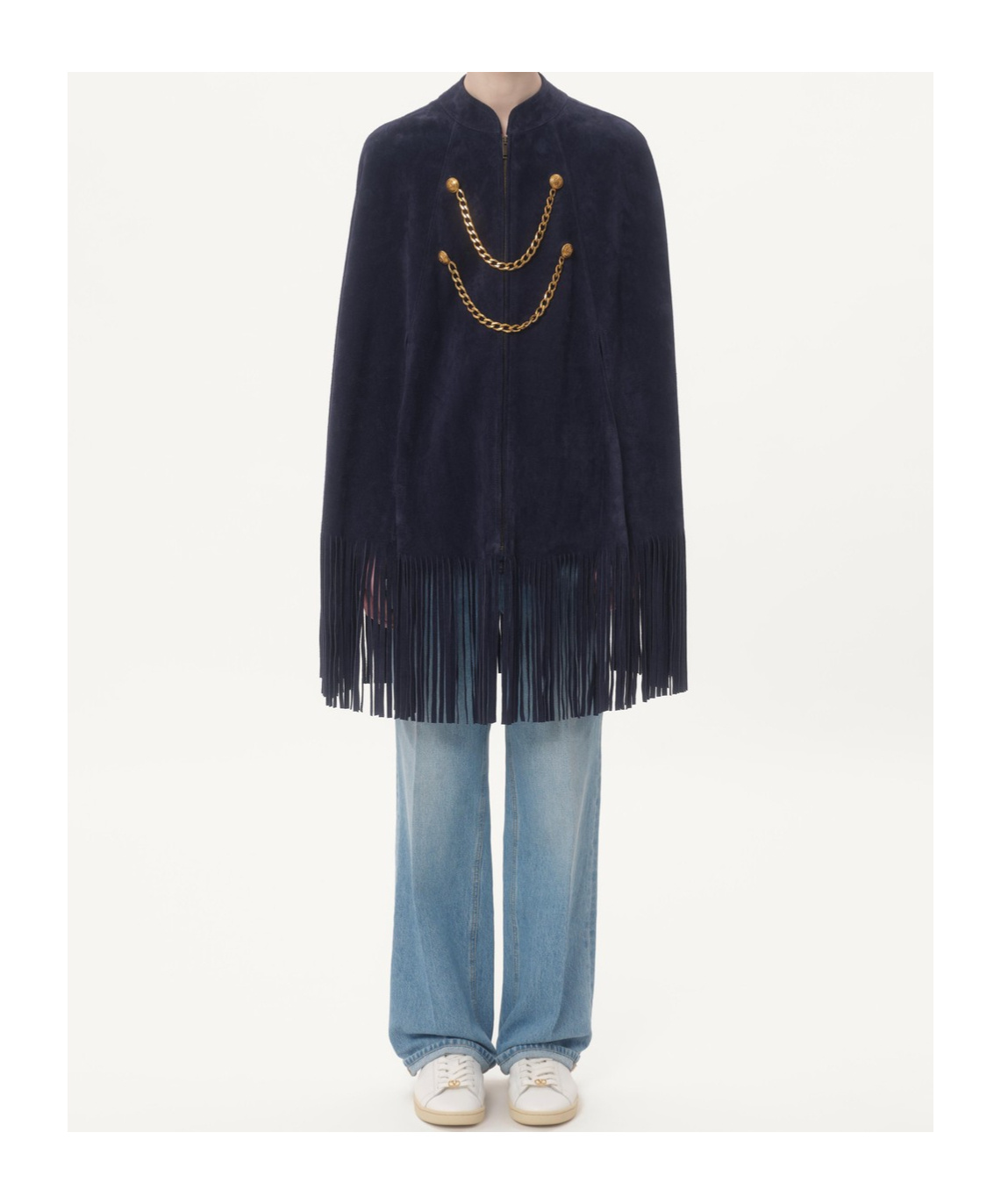 Valentino Suede Cape With Fringes In Navy Blue