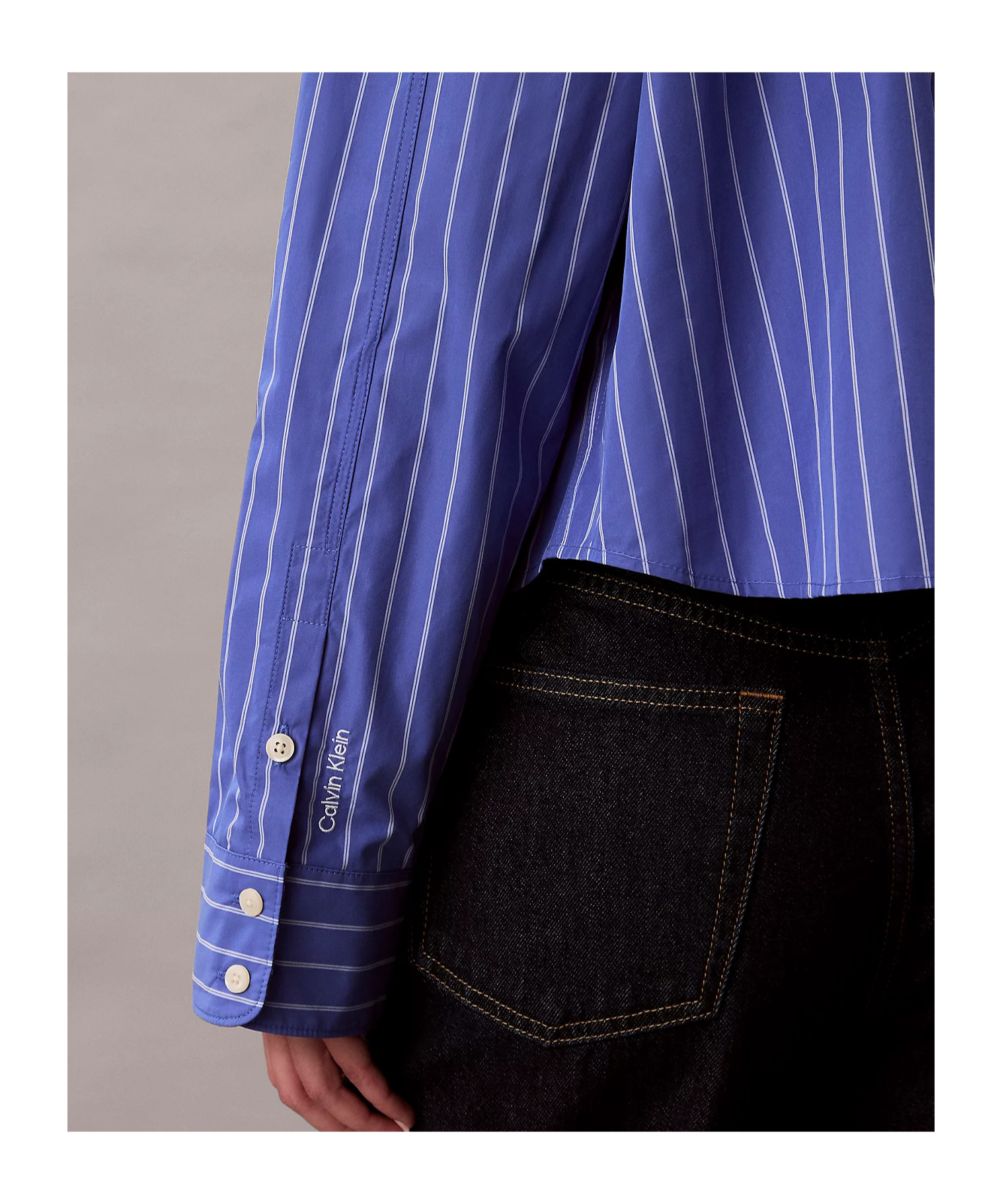 Calvin Klein Jeans Est.1978 Stripe Cropped Boxy Button-down Shirt In Blue