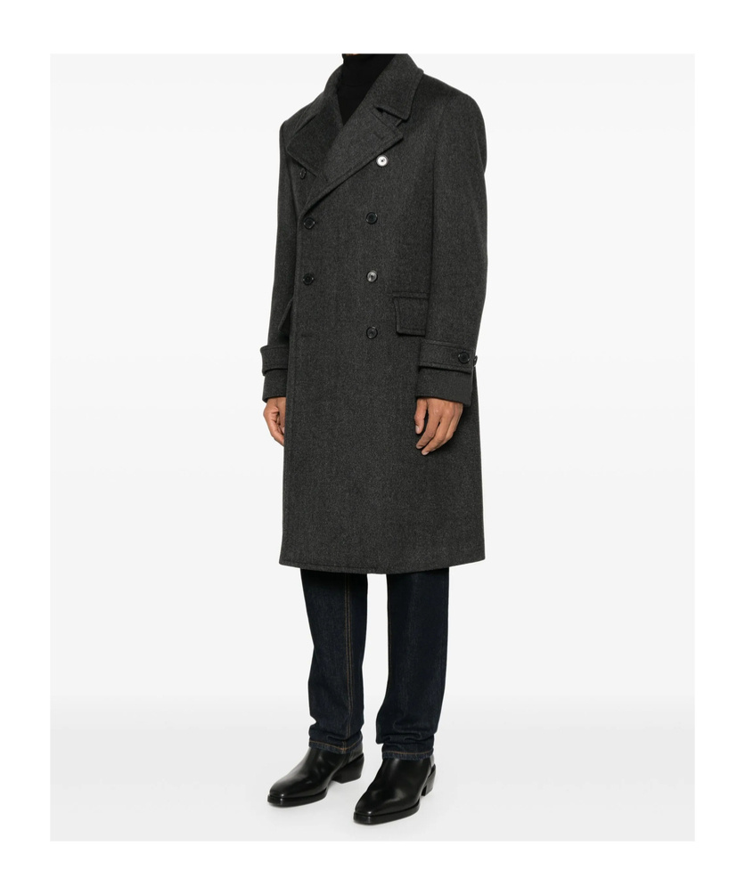 Caruso Double-breasted Grey Coat With Notched Lapel
