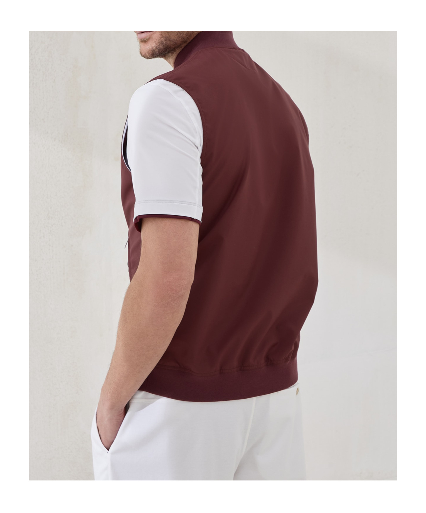 Brunello Cucinelli Nylon Vest With Logo In Burgundy
