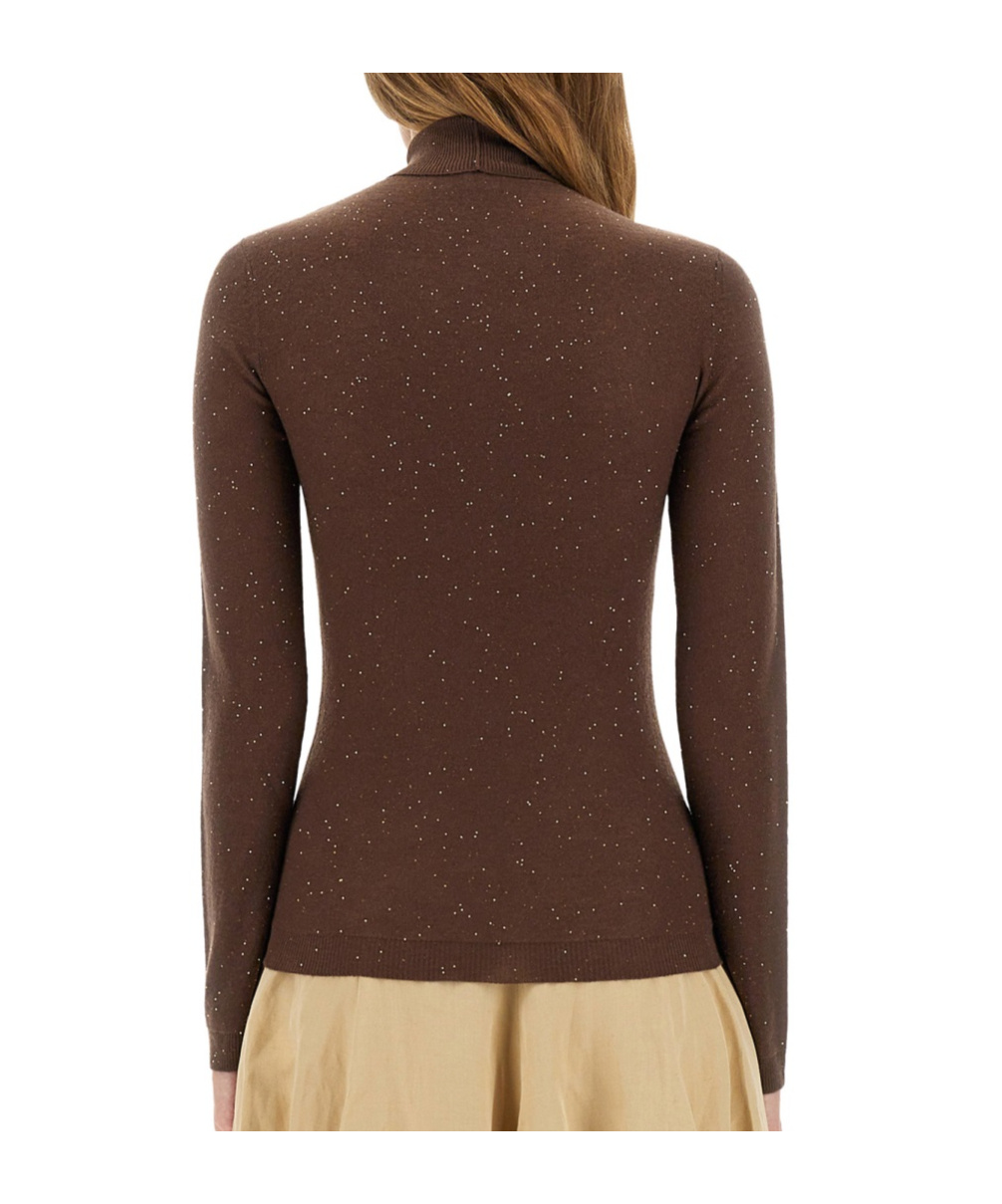 Fabiana Filippi Turtleneck Sequin-embellished Sweater In Brown