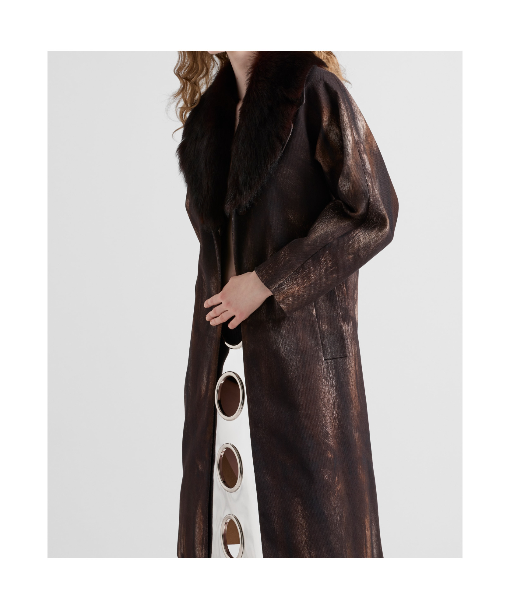 Prada Single-breasted Printed Drill Coat In Cocoa Brown