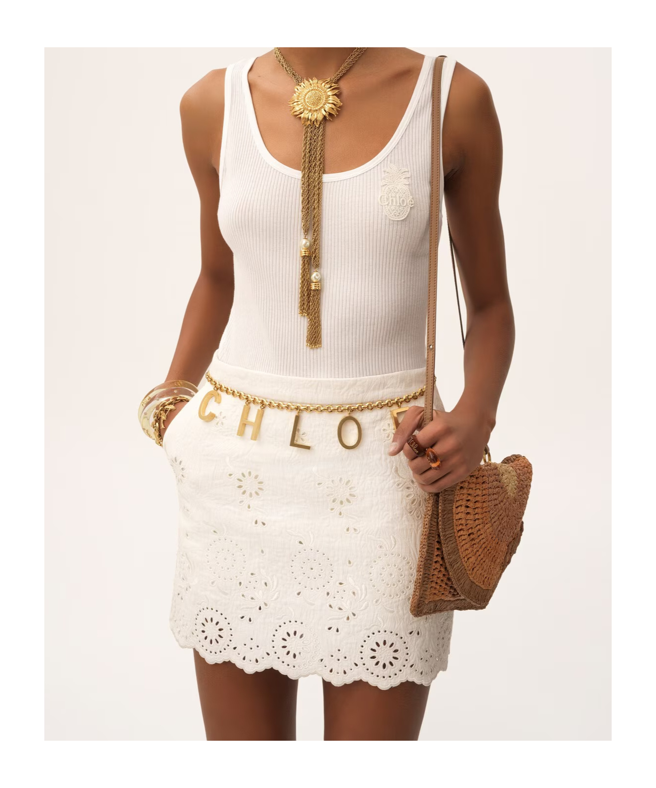 Chloé Scalloped Mini Skirt In A Cotton Mix In White