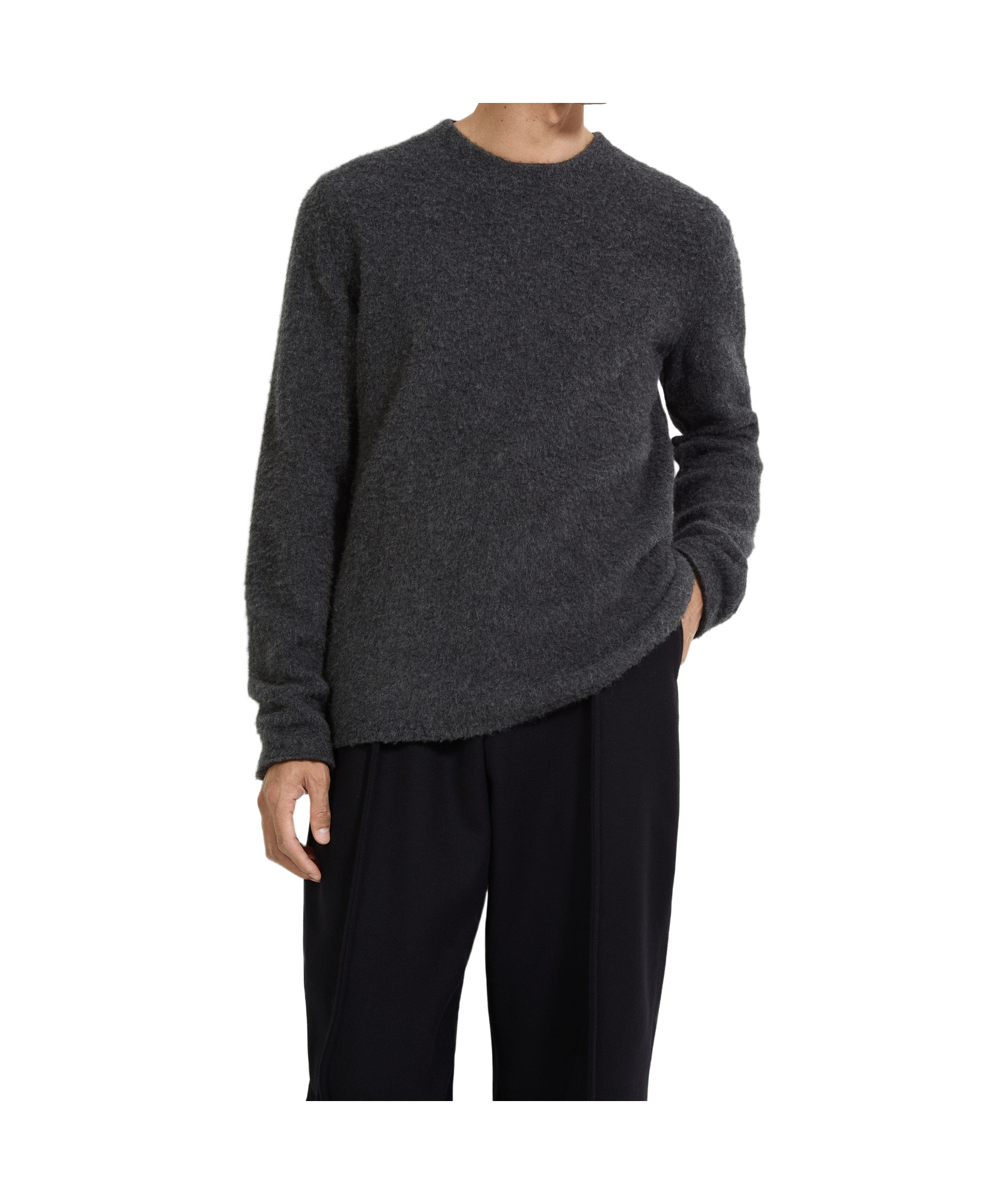 Zegna Dark Grey Mélange Oasi Cashmere Crewneck In Black
