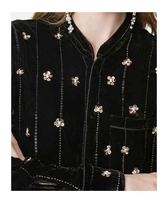 Forte Forte Velvet Shirt With A Relaxed Fit And Petites Etoiles Embroidered Details In Black