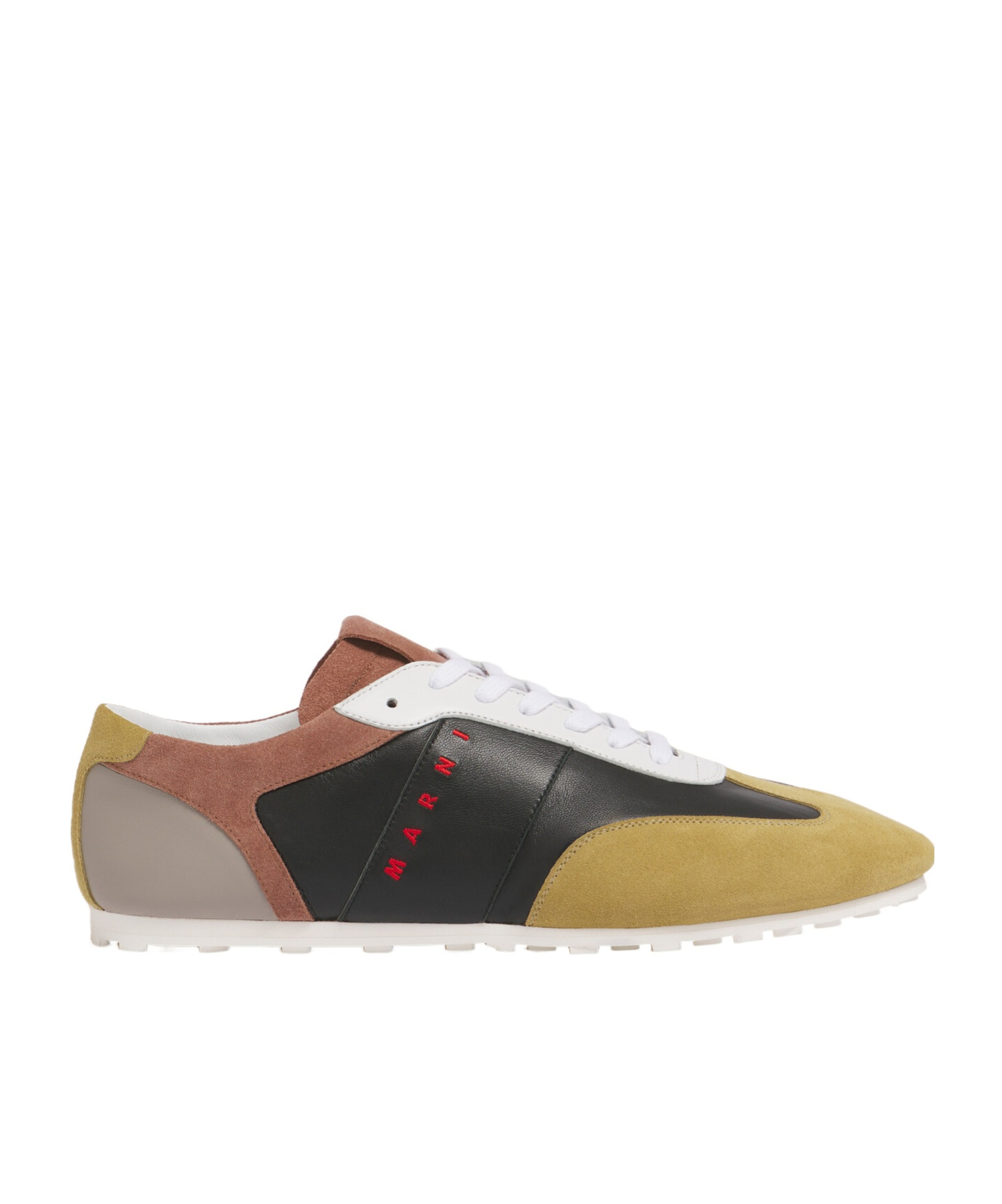 Marni Low-profile Leather Sneaker With Suede Accents In Black