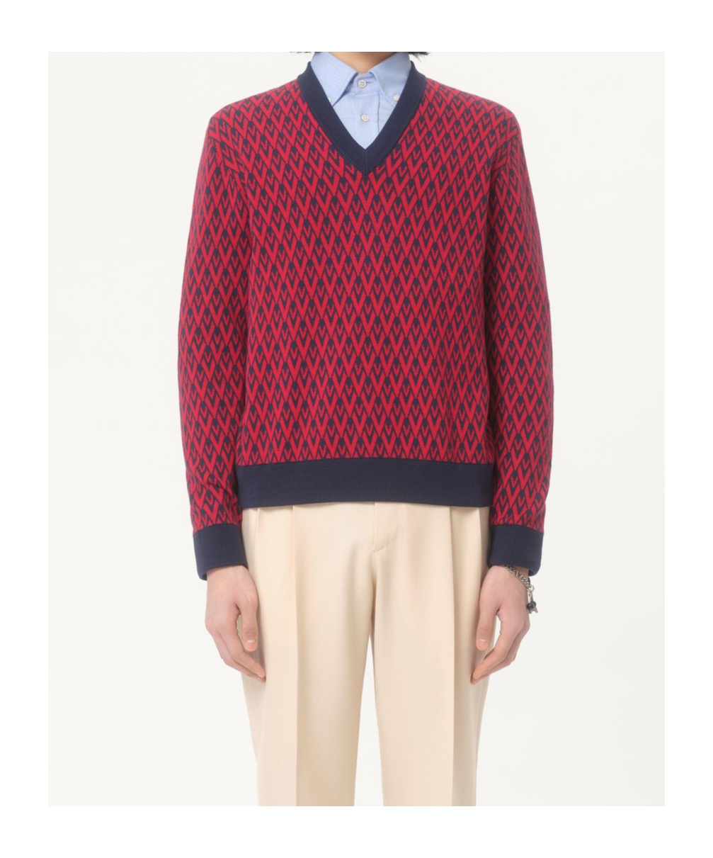 Valentino Wool Jumper With Toute La V Jacquard Pattern In Brown