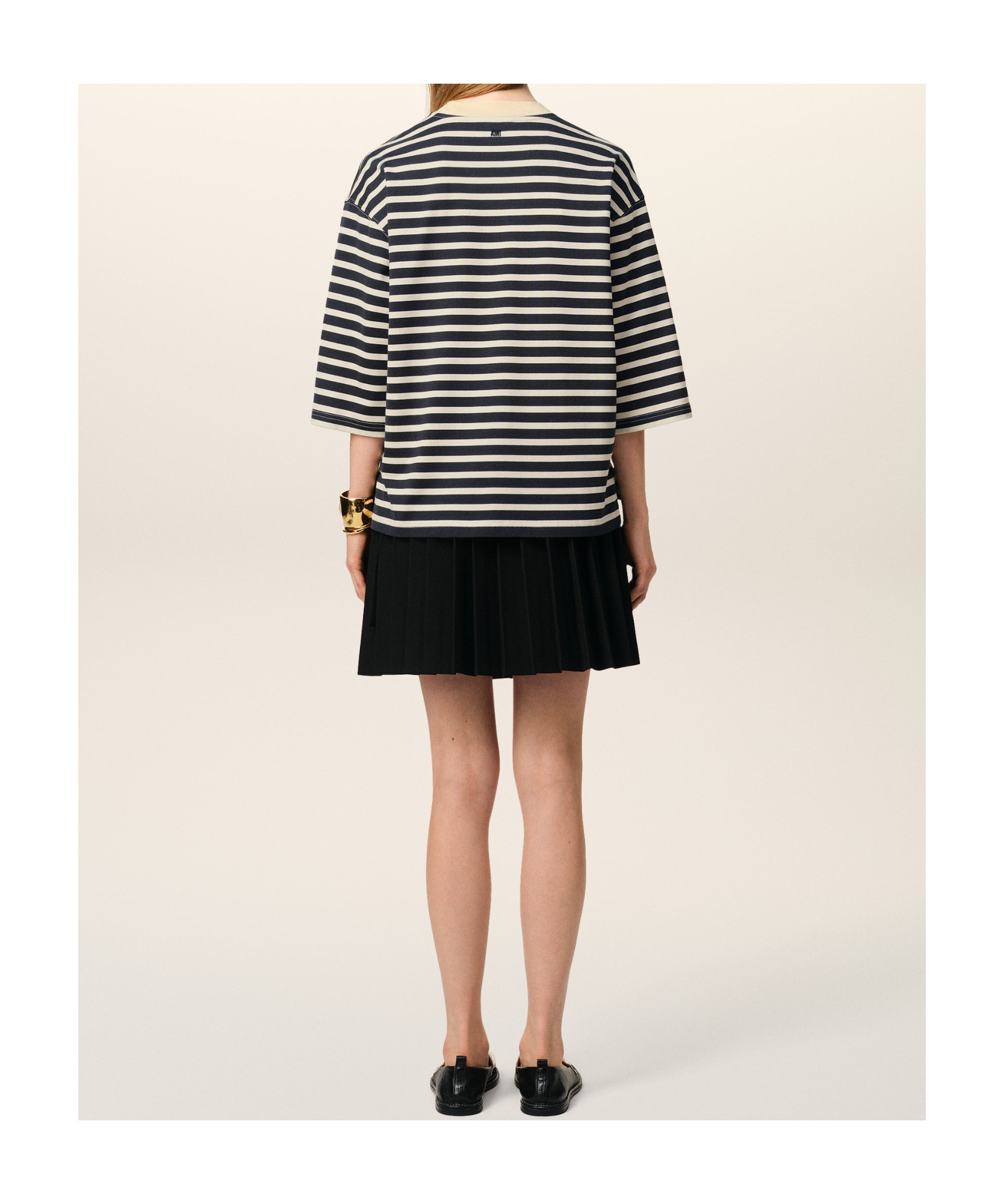 Ami Alexandre Mattiussi Navy Recycled Cotton Loose Striped T-shirt In Black