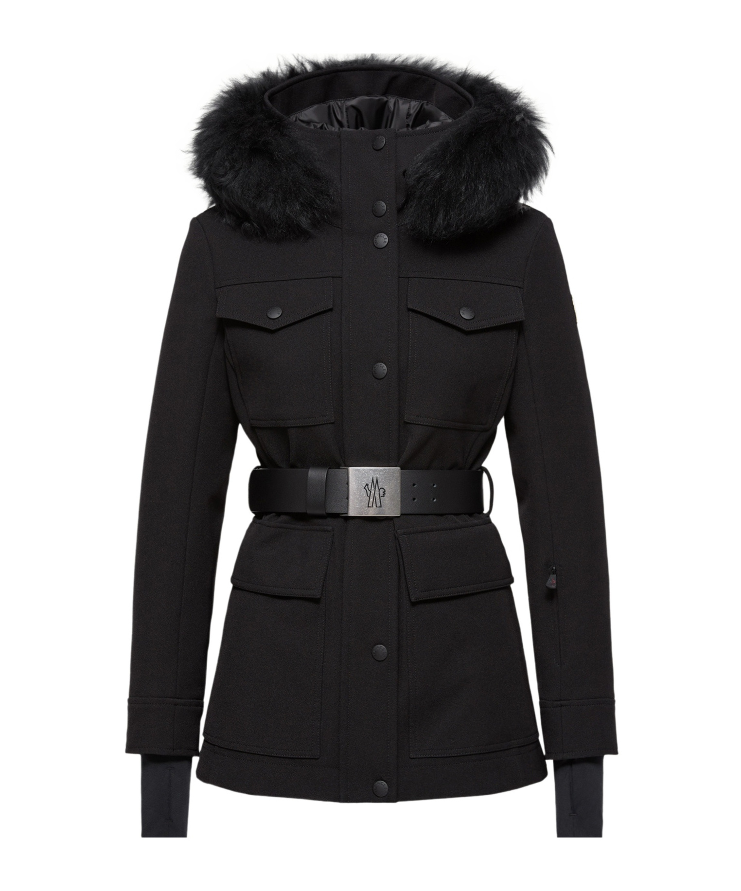 Moncler Linotte Shearling-trimmed Down Ski Jacket In Black