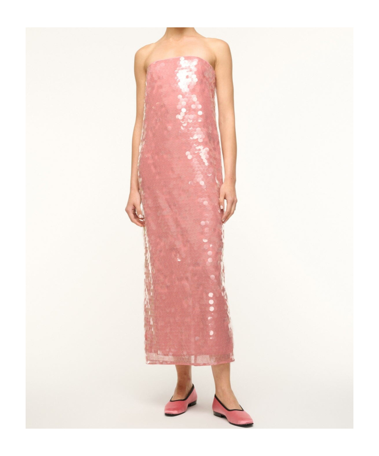 Staud Casey Strapless Paillette-embellished Tulle Midi Dress In Pink
