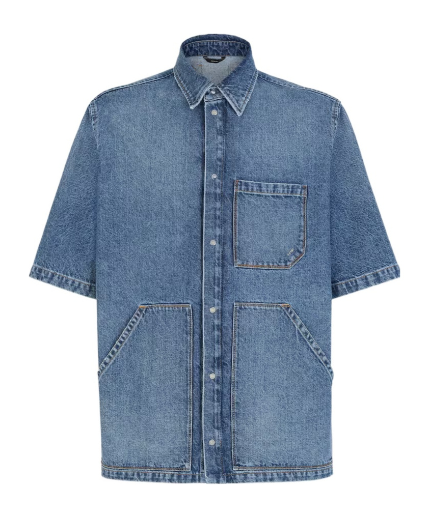 Fendi Multi-pocket Denim Shirt In Blue