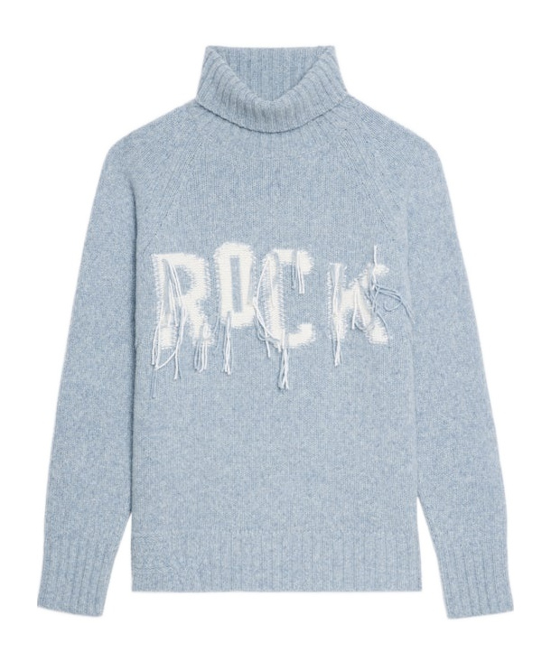 Zadig & Voltaire Mora Roll-neck Frayed-detail Sweater In Blue