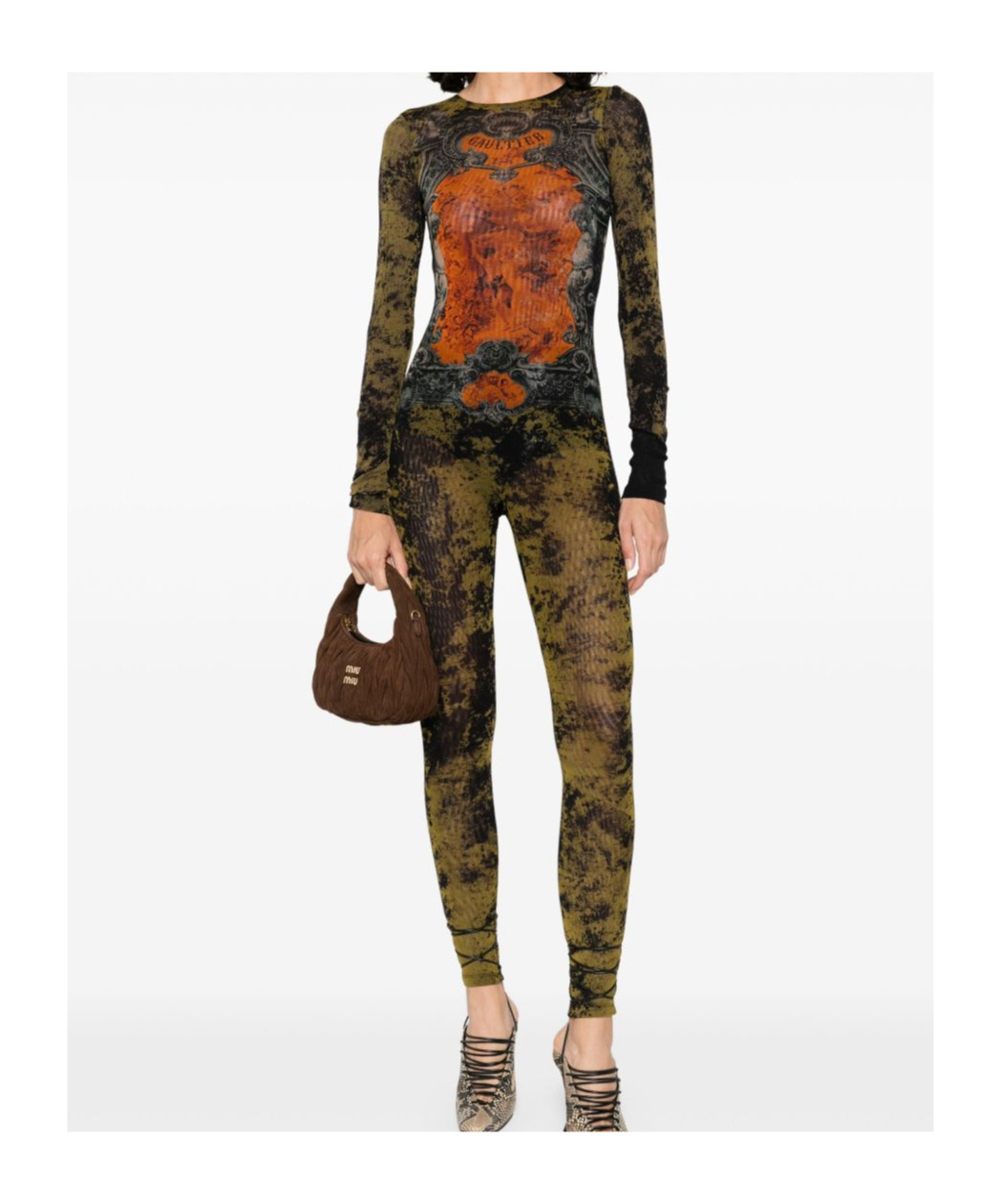Jean Paul Gaultier Medallion Print Crew Neck Bodysuit In Black