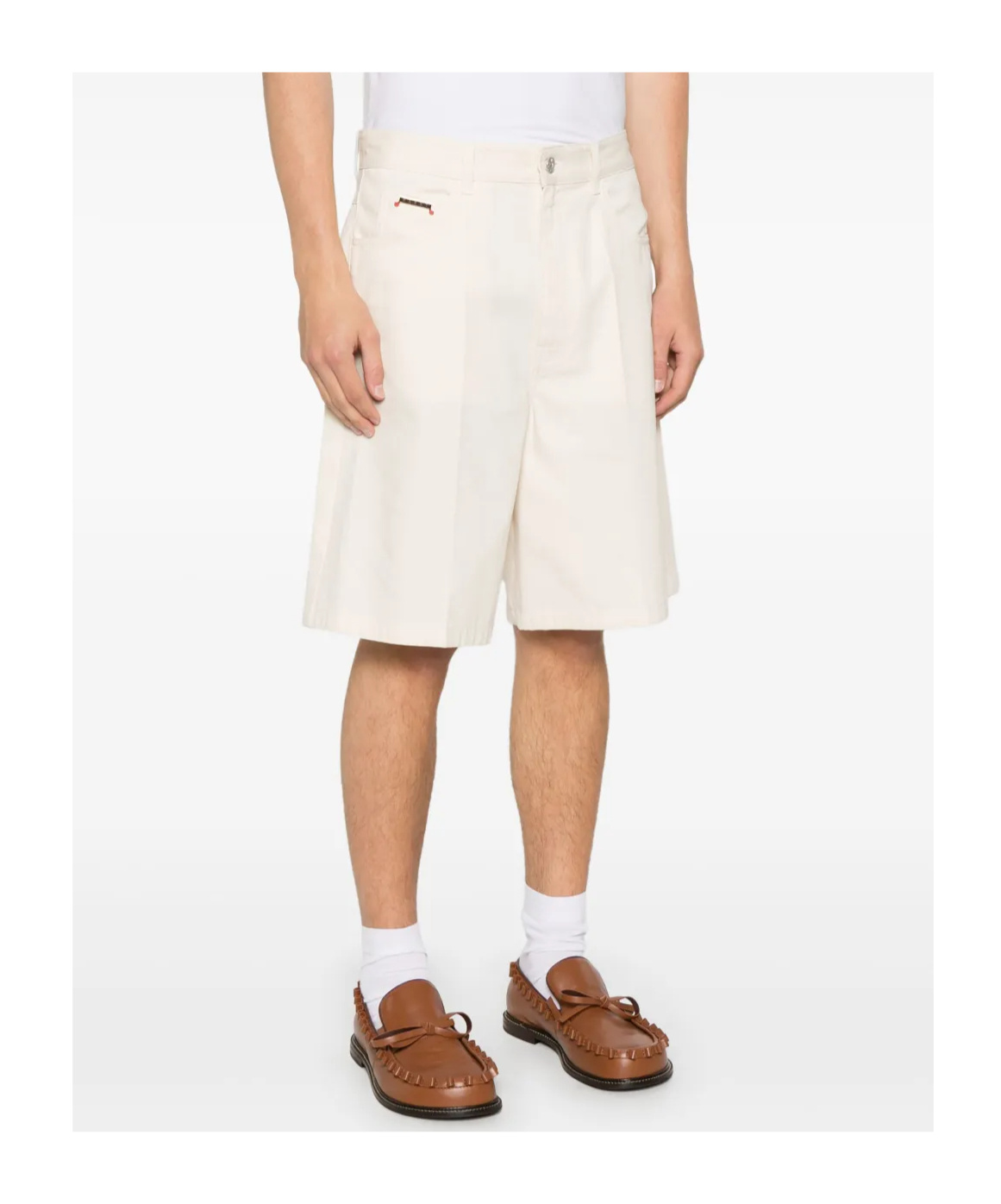 Marni Logo Plaque Denim Shorts In Pink
