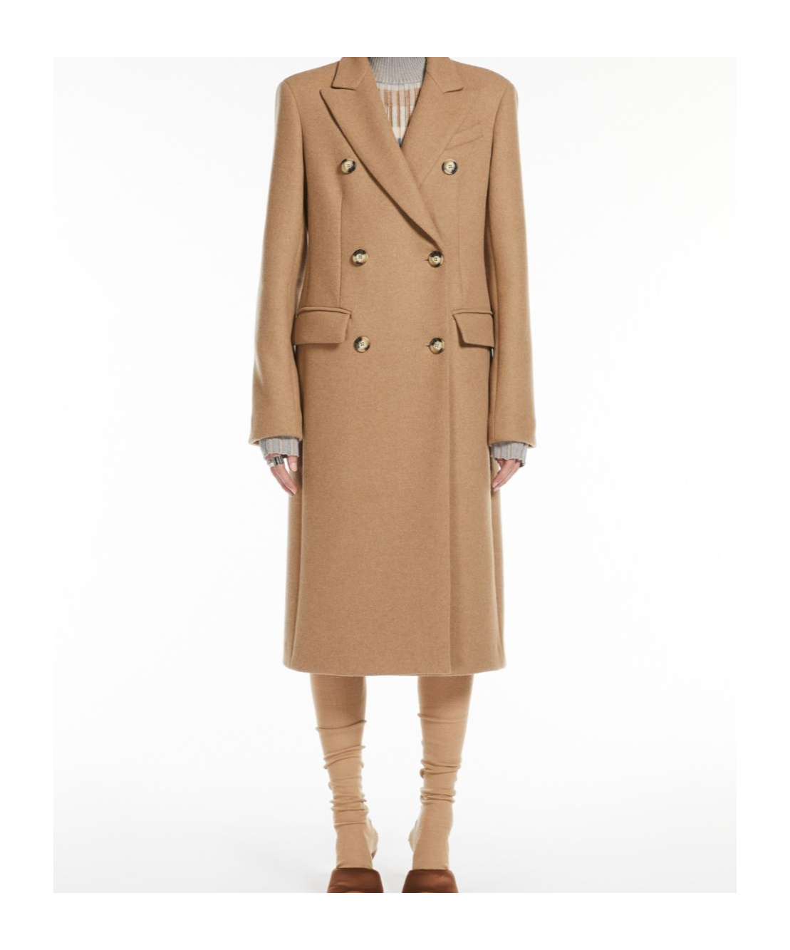 Sportmax Double-breasted Wool Cashmere Coat In Nude