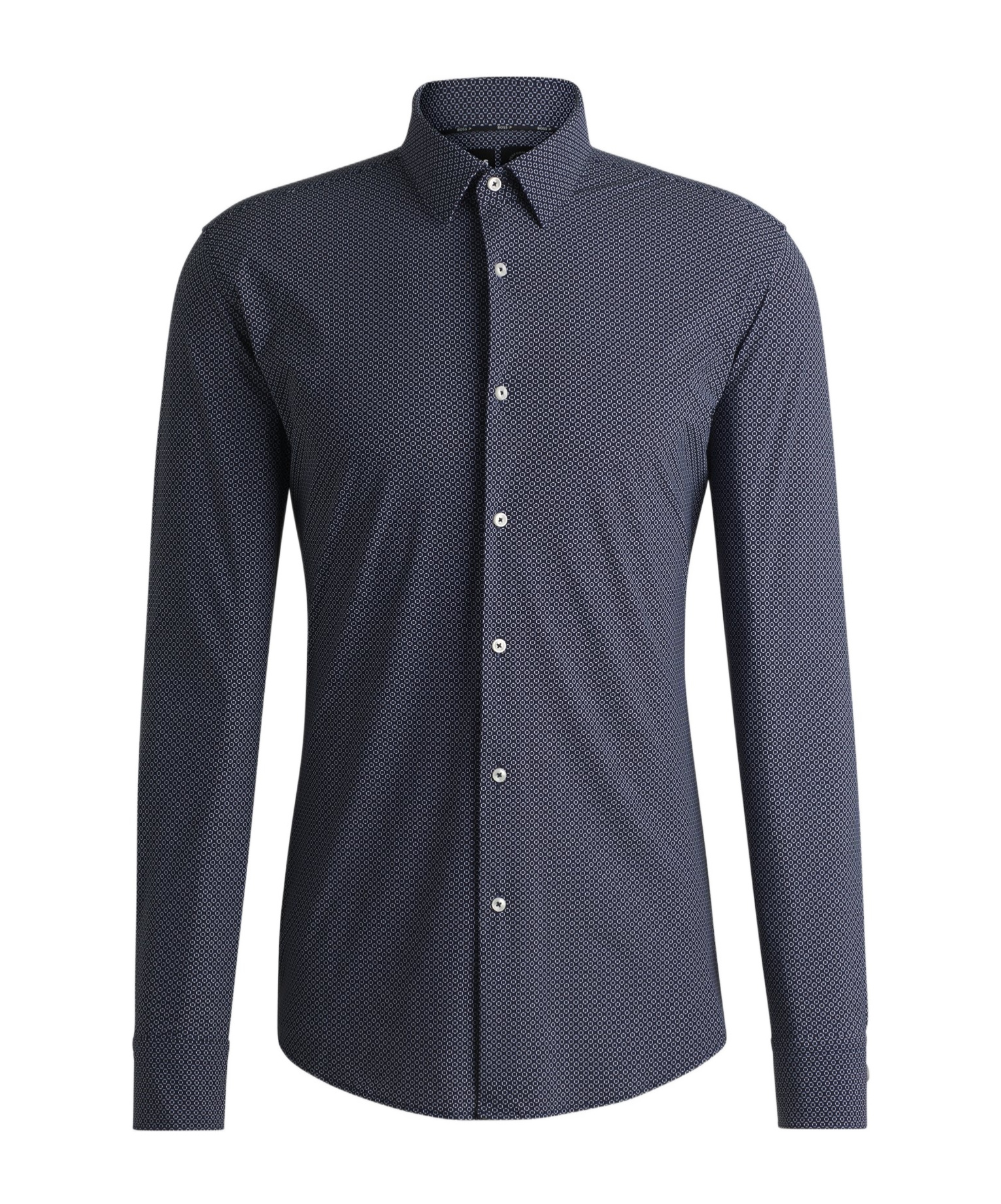 Hugo Boss Slim-fit Shirt In Geometric-print Performance-stretch Jersey In Blue