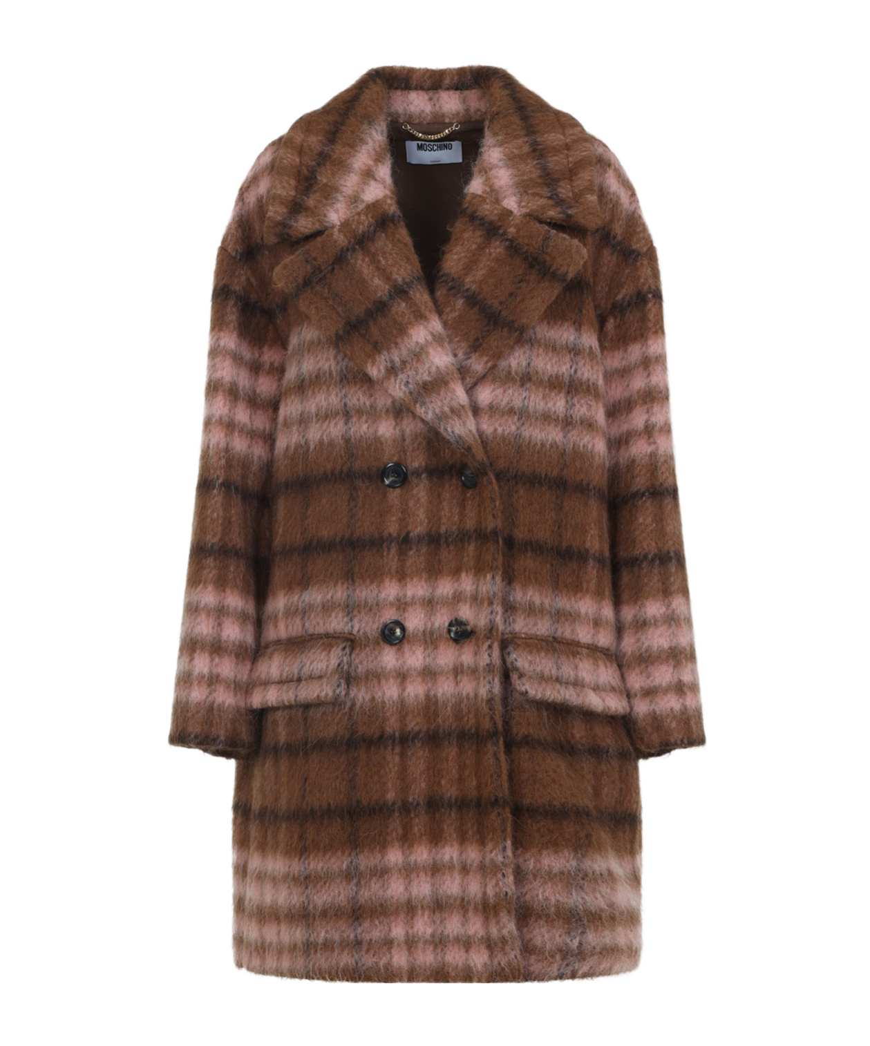 Moschino Double-breasted Plaid Coat With Warm Acrylic Blend In Multi