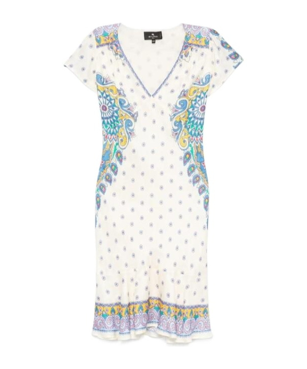 Etro Short Dresses With Cap Sleeves And Ruffle Hem In White