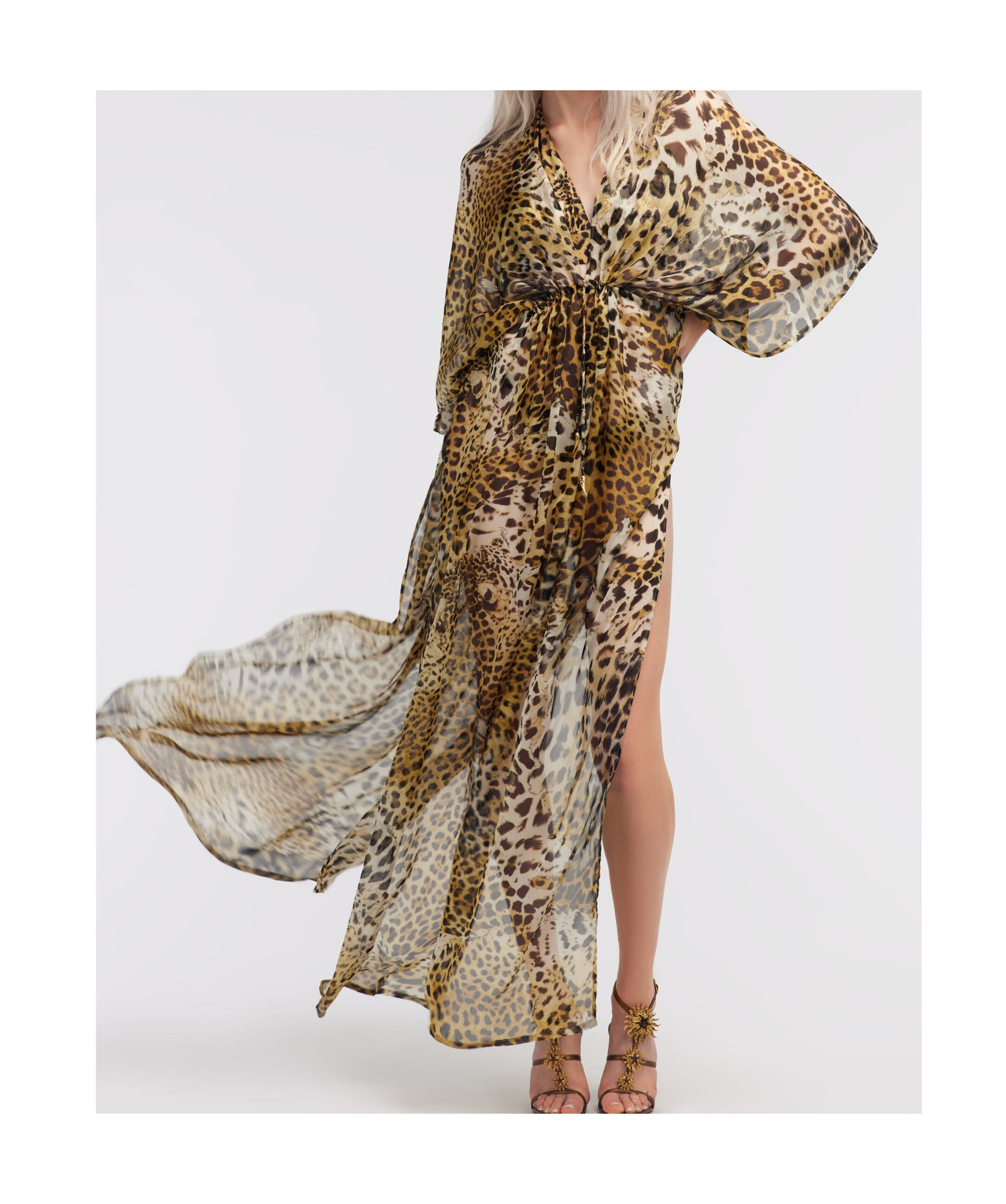 Roberto Cavalli Leopard-print Silk Beach Dress In Brown