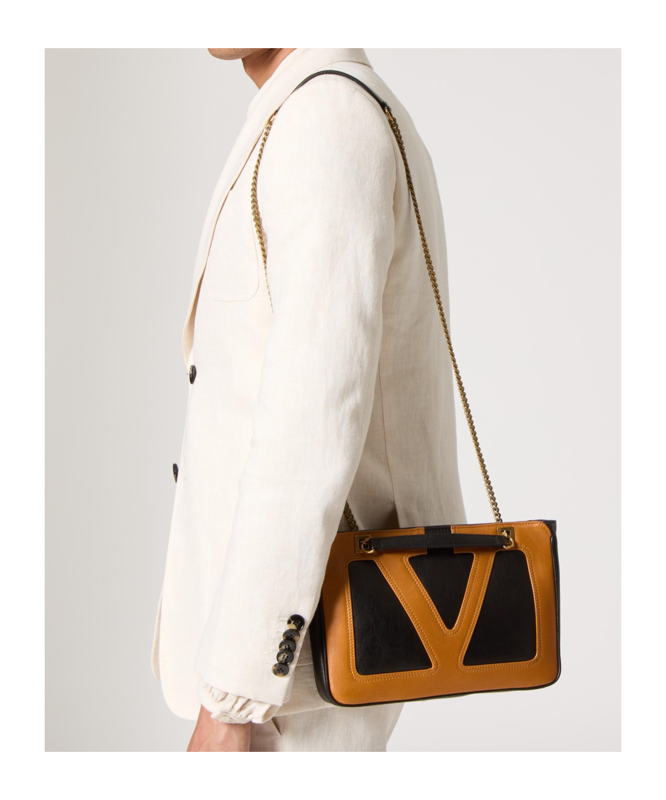 Valentino Chain Strap Two-tone Shoulder Bag Collection In Black