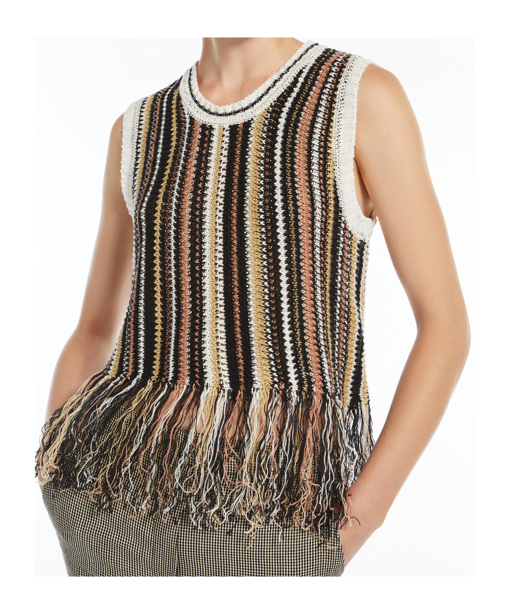 Shop Weekend Max Mara Linen Top With Fringes In Black