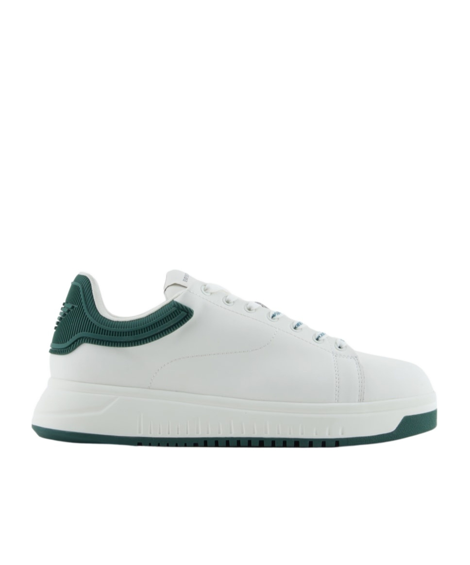 Emporio Armani Heel Tab Flat Sole Round Toe Sneakers In White