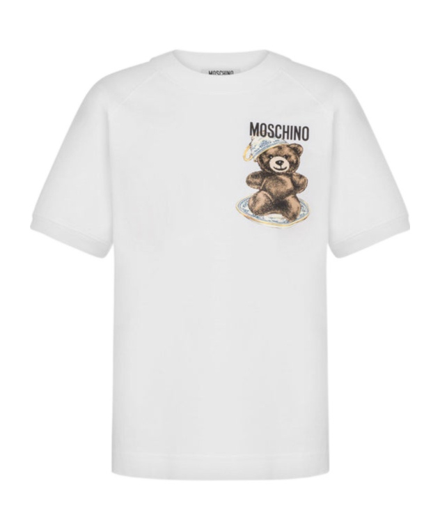 Moschino Cotton Sweater Ribbed Cuffs Hem Teddy Bear Motif In White