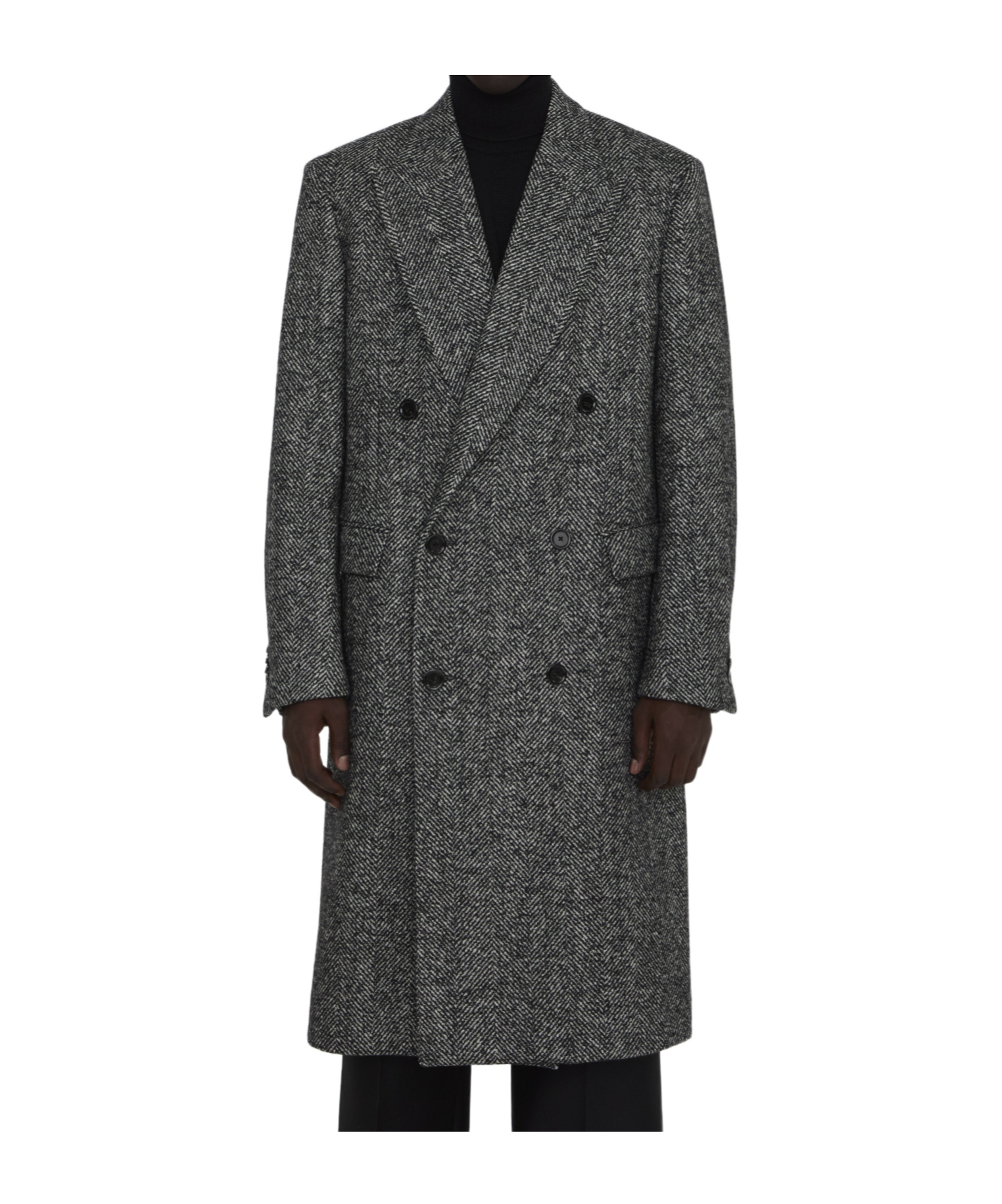 Lardini Herringbone Coat In Black