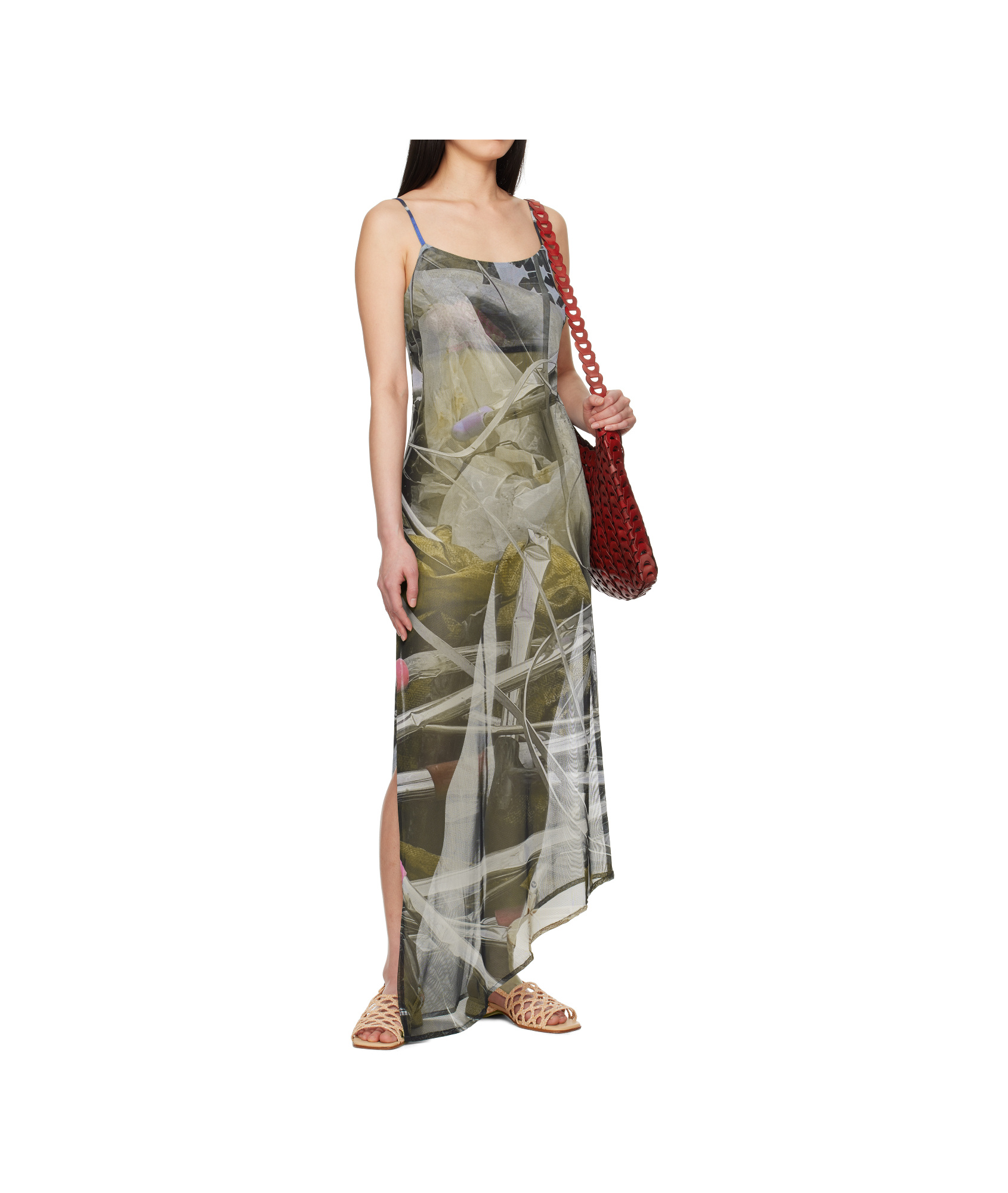 Serapis Multicolor Scrap Yard Mesh Slip Maxi Dress