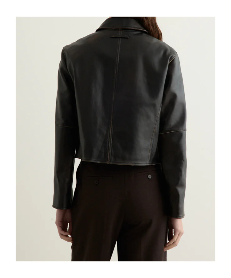 Low Classic Zip-front Cropped Leather Jacket In Black