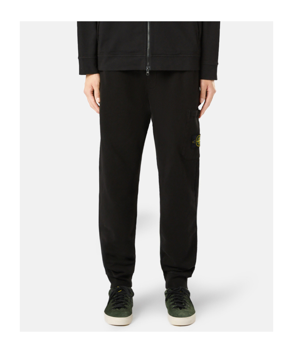 Stone Island Cotton Fleece Sweatpants With Elasticated Waistband In Black