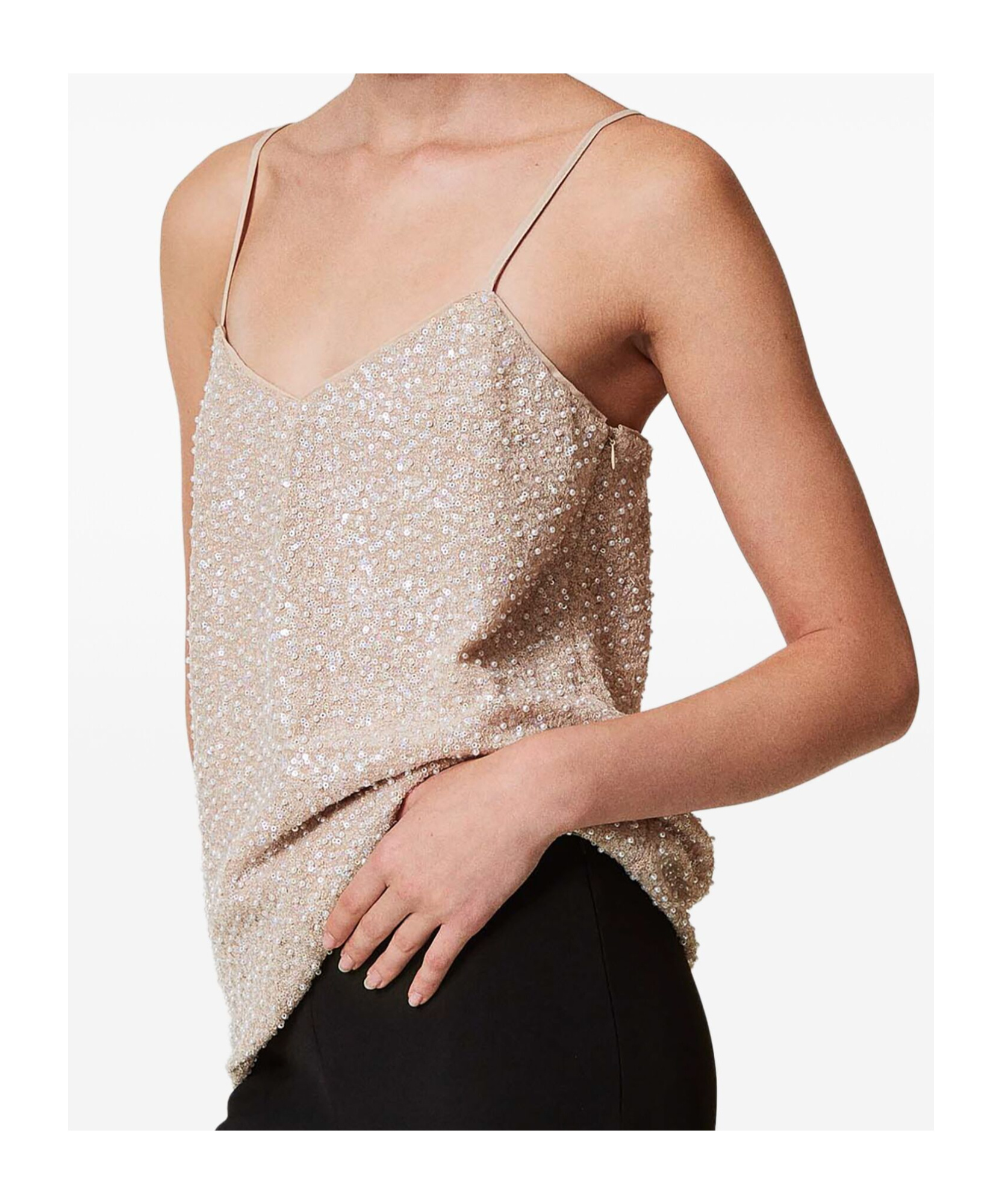 Shop Twinset Pearl-detail Sequined Top In Nude