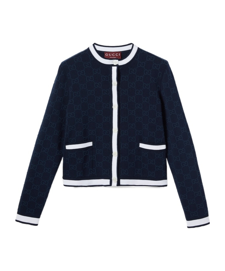 Gucci Gg Fine Cotton Jacquard Cardigan In Blue