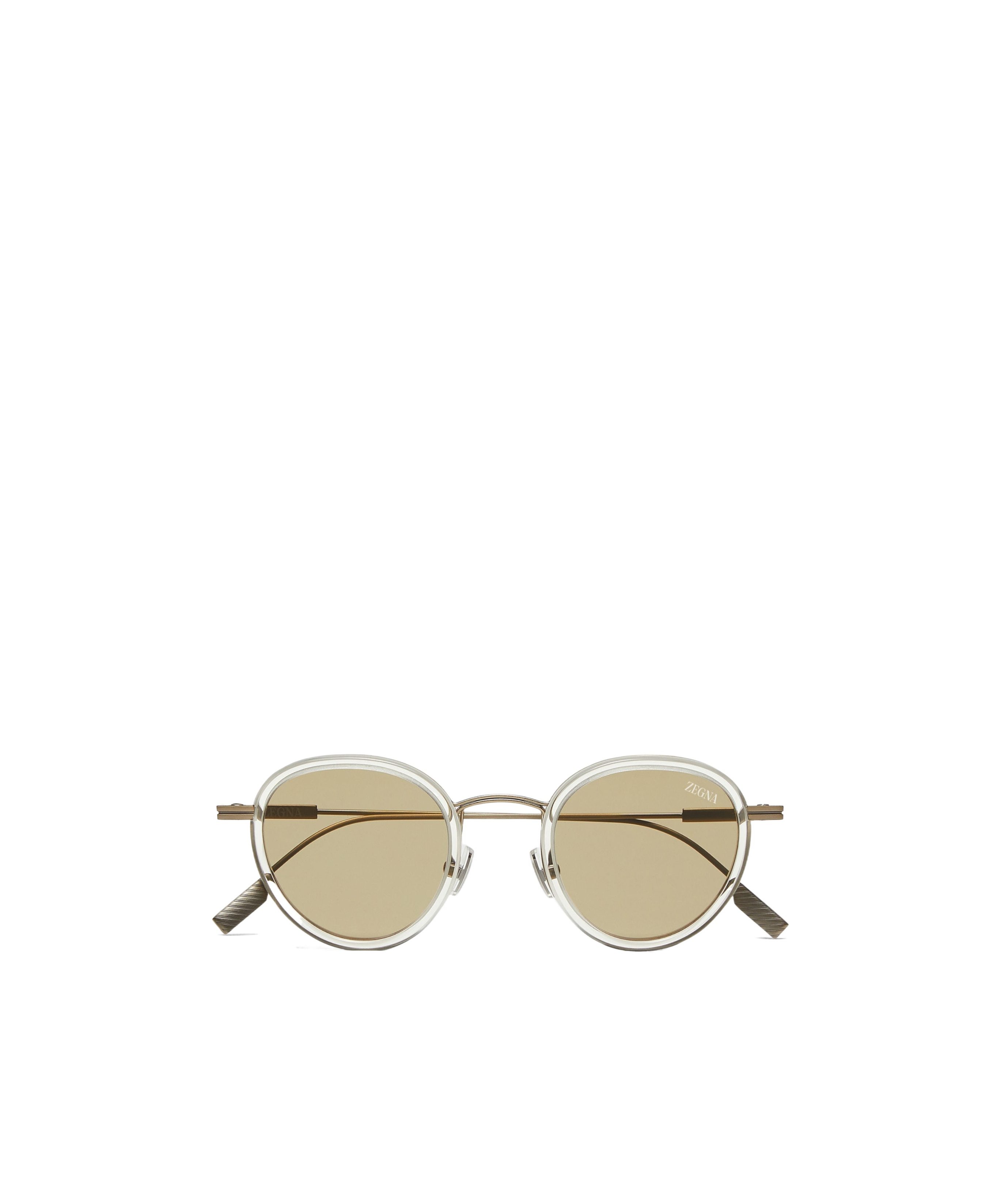 Zegna Transparent Yellow Titanium And Acetate Sunglasses In Brown