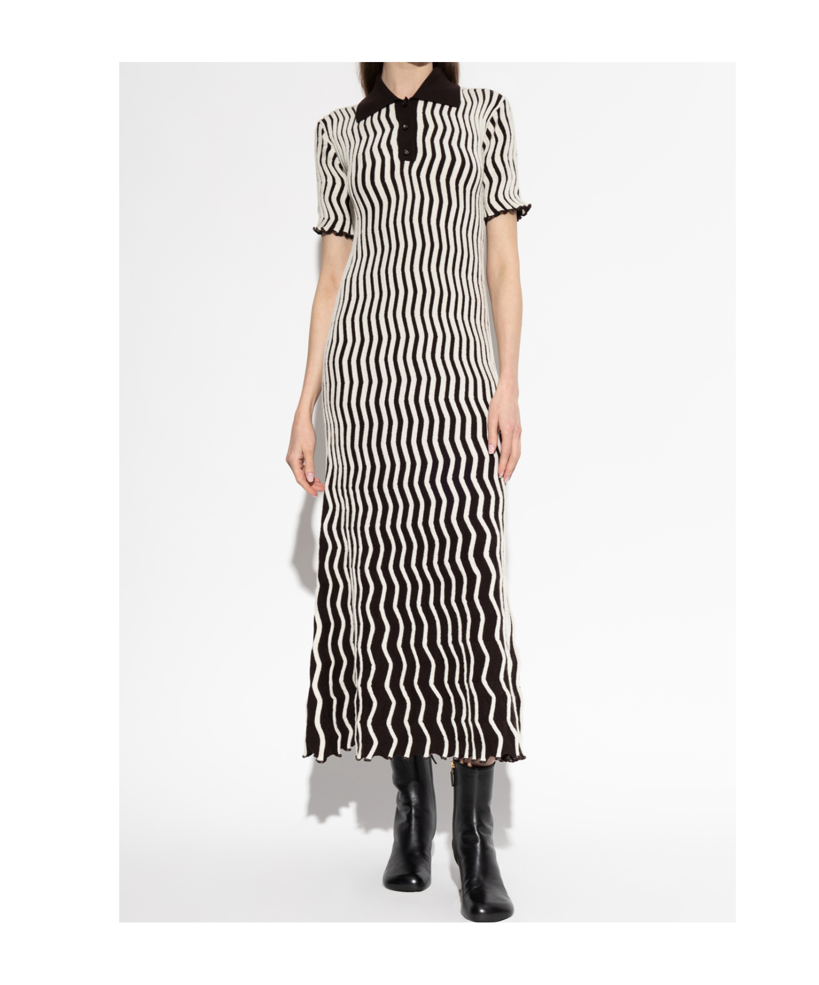 Shop Bottega Veneta Two-toned Midi Dress In Black
