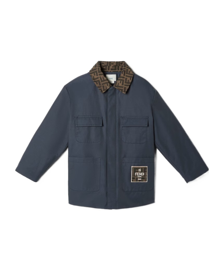 Fendi Forest Green Gabardine Junior Jacket In Multi