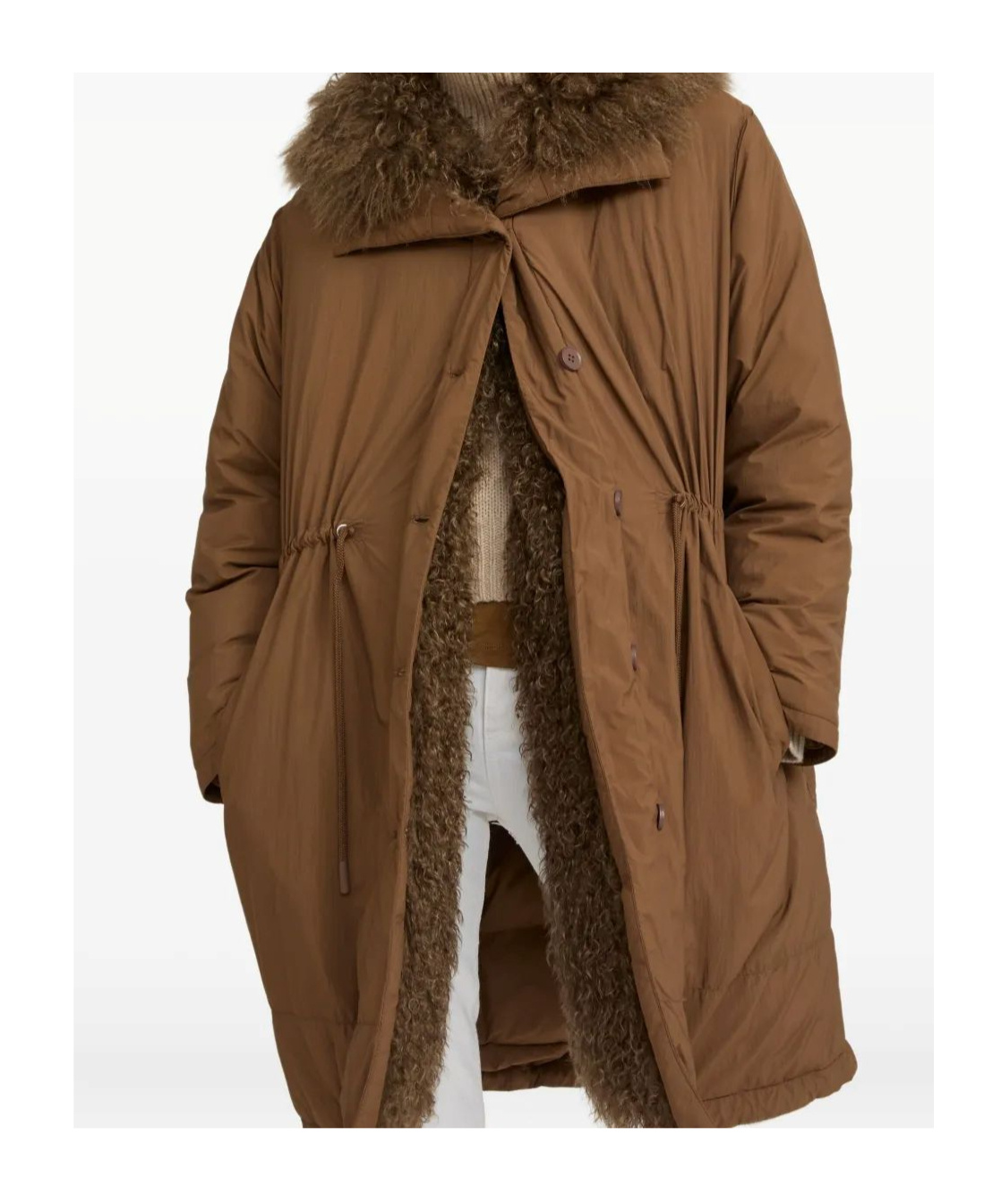 Yves Salomon Lambshearling-trimmed Parka Coat In Animal Print