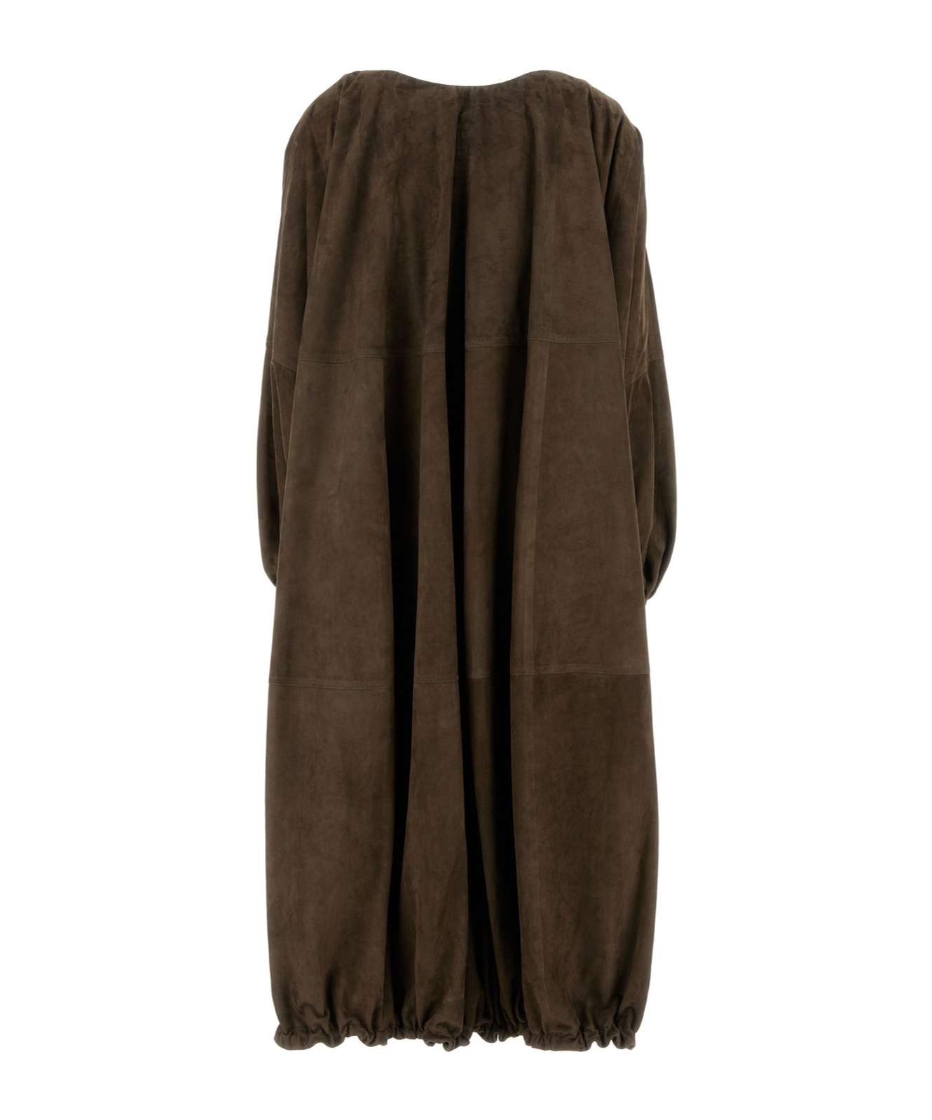 Ferragamo Suede Overcoat With Elastic Hem And Side Pockets In Brown