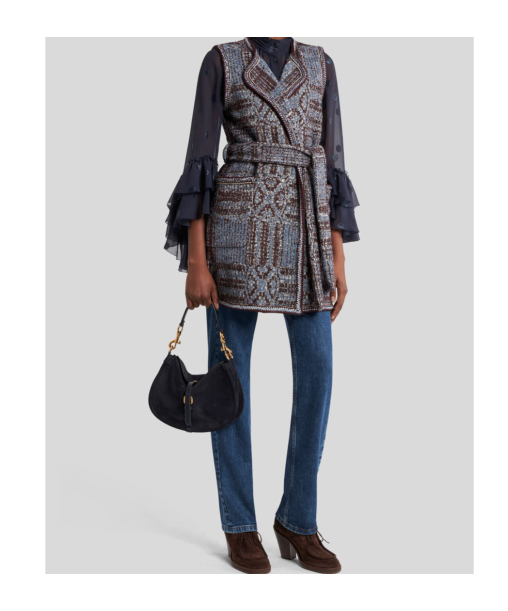 Etro Patterned-jacquard Gilet In Gray
