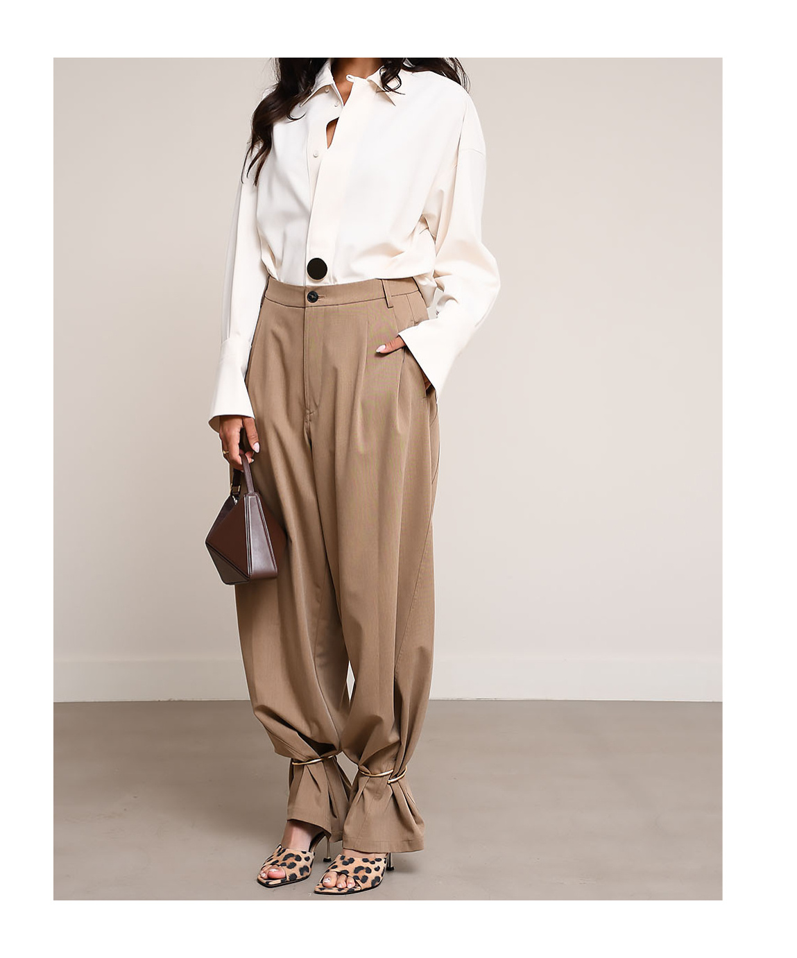 Darkpark Phebe Cuff Adorned Wide-leg Pant In Brown