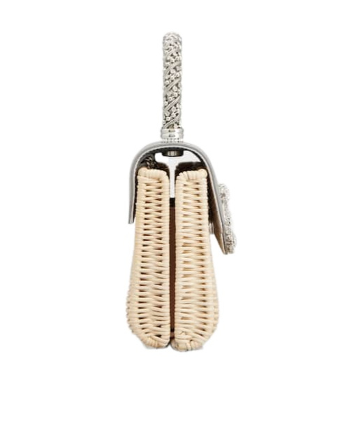 Roger Vivier Jewel Efflorescence Mini Bag In Leather And Rattan In Beige