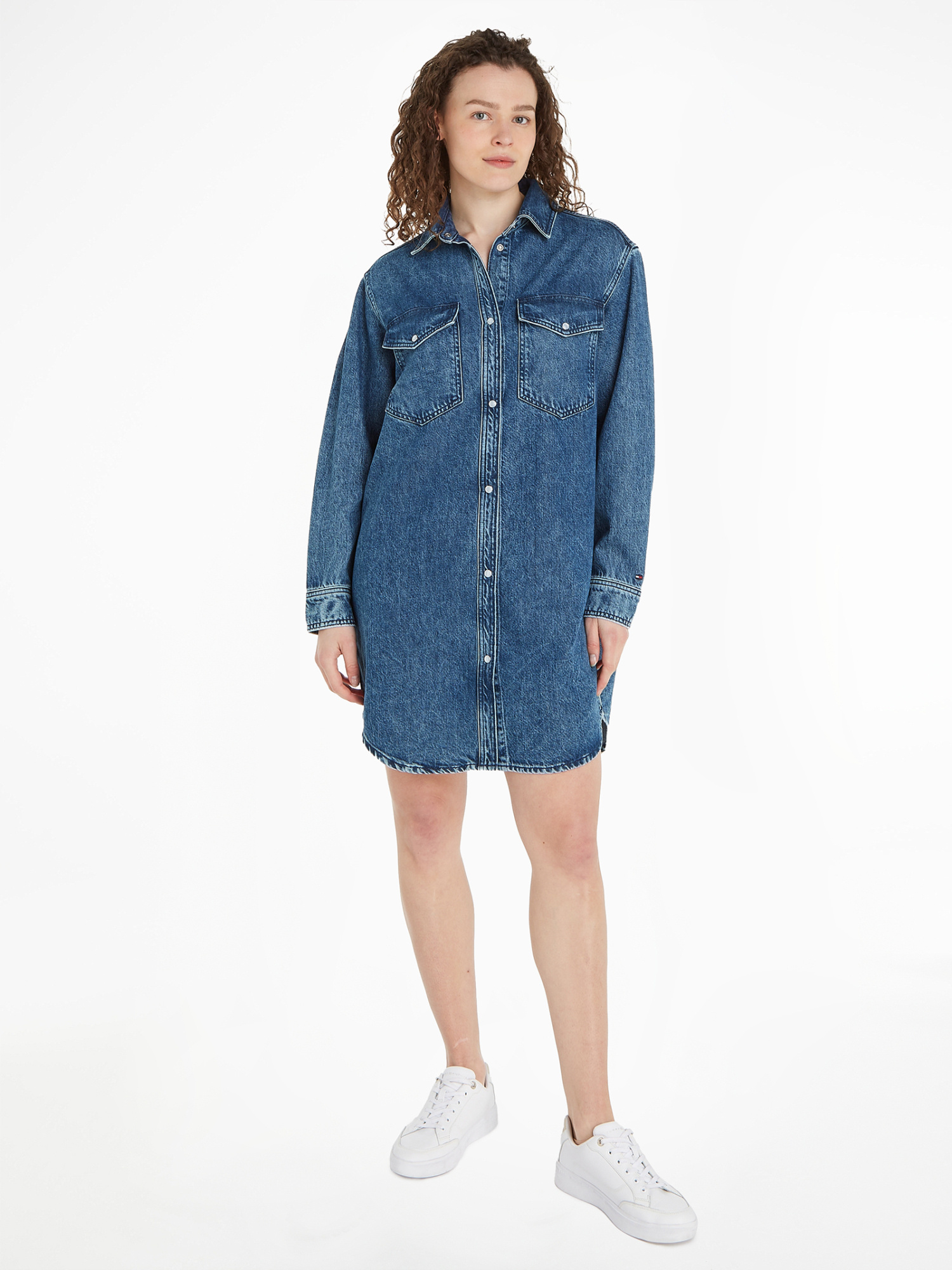 Tommy Hilfiger Long Denim Shirt Dress In Blue