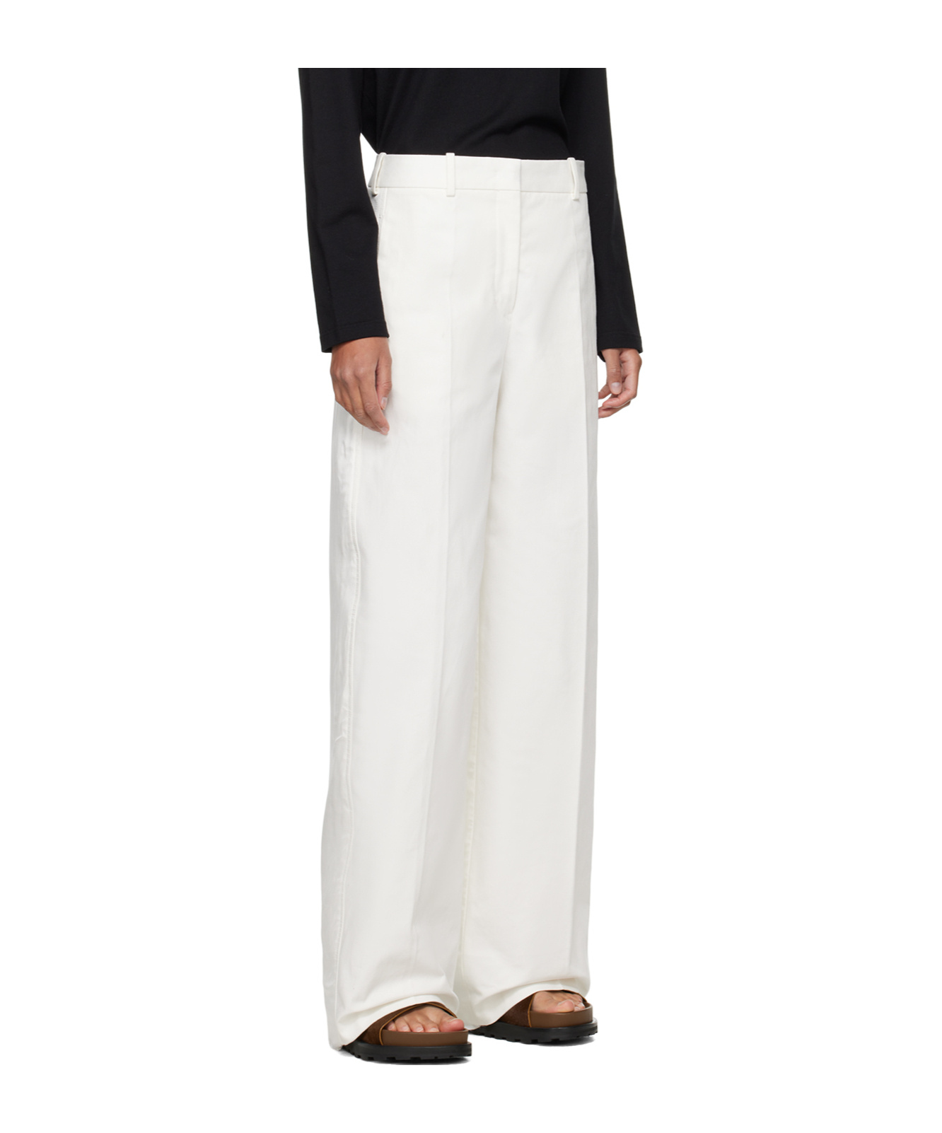 Jil Sander Laminated Belt Loop Casual Pants In White