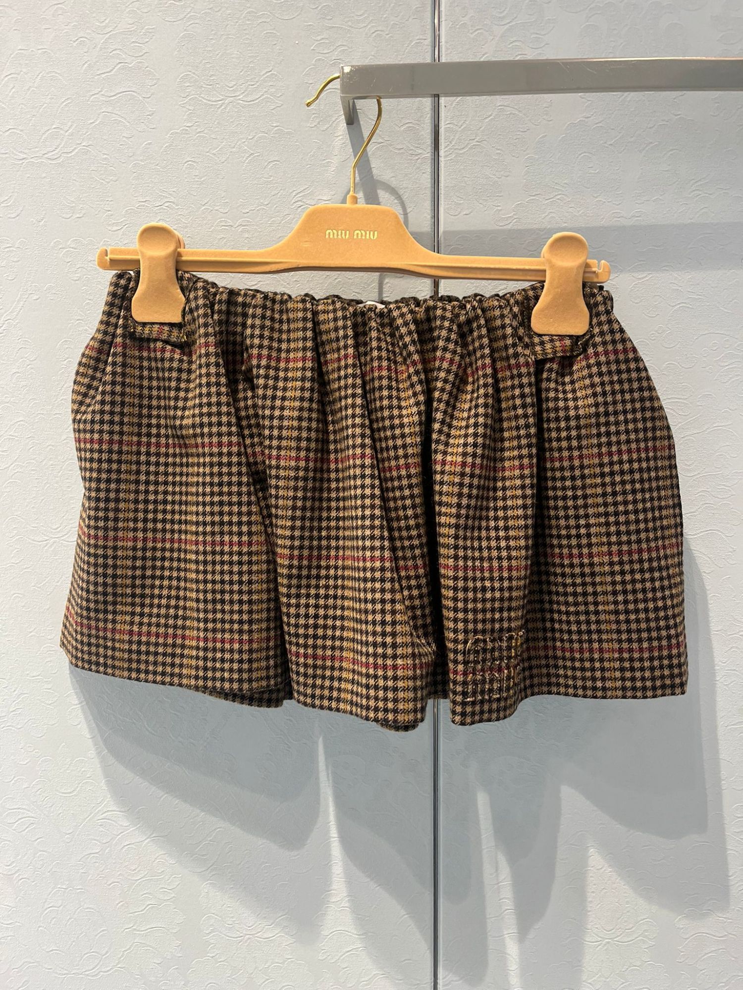 Miu Miu Houndstooth Pattern Midi Skirt In Brown