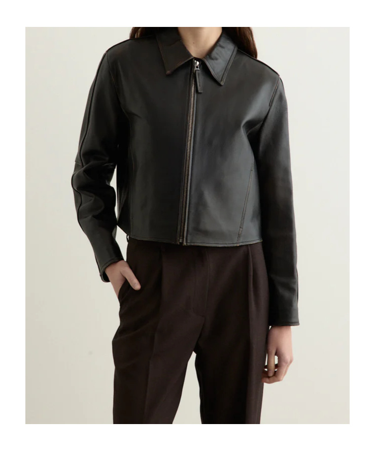 Low Classic Zip-front Cropped Leather Jacket In Black