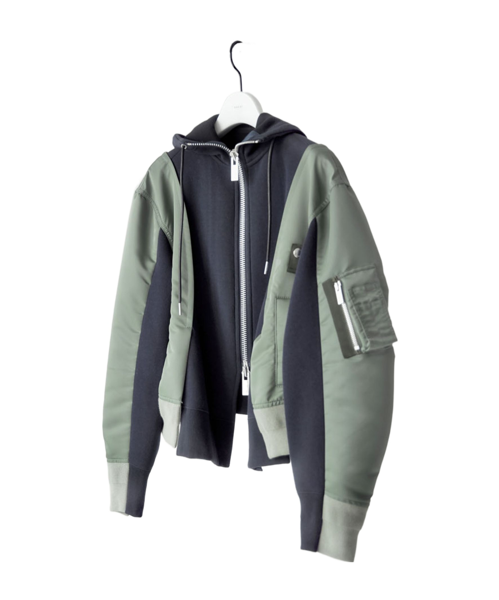 Sacai Panelled Zip-up Drawstring Hoodie In Black