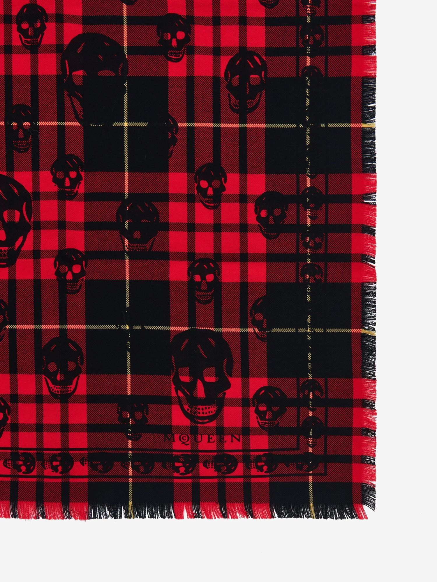 Alexander Mcqueen Tartan Skull Frayed-edge Scarf In Red