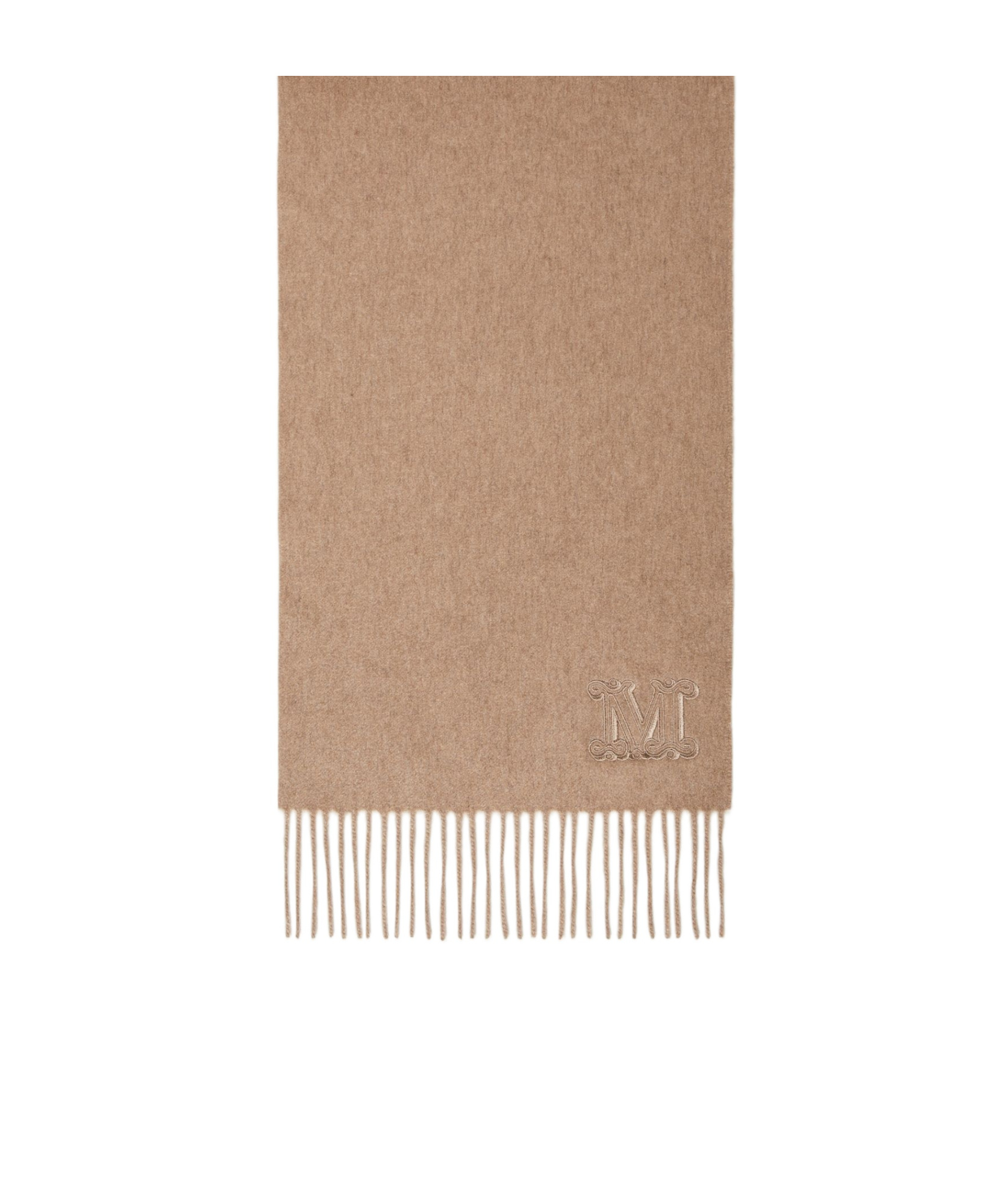 Max Mara Logo Embroidered Fringed Edge Scarf In Brown