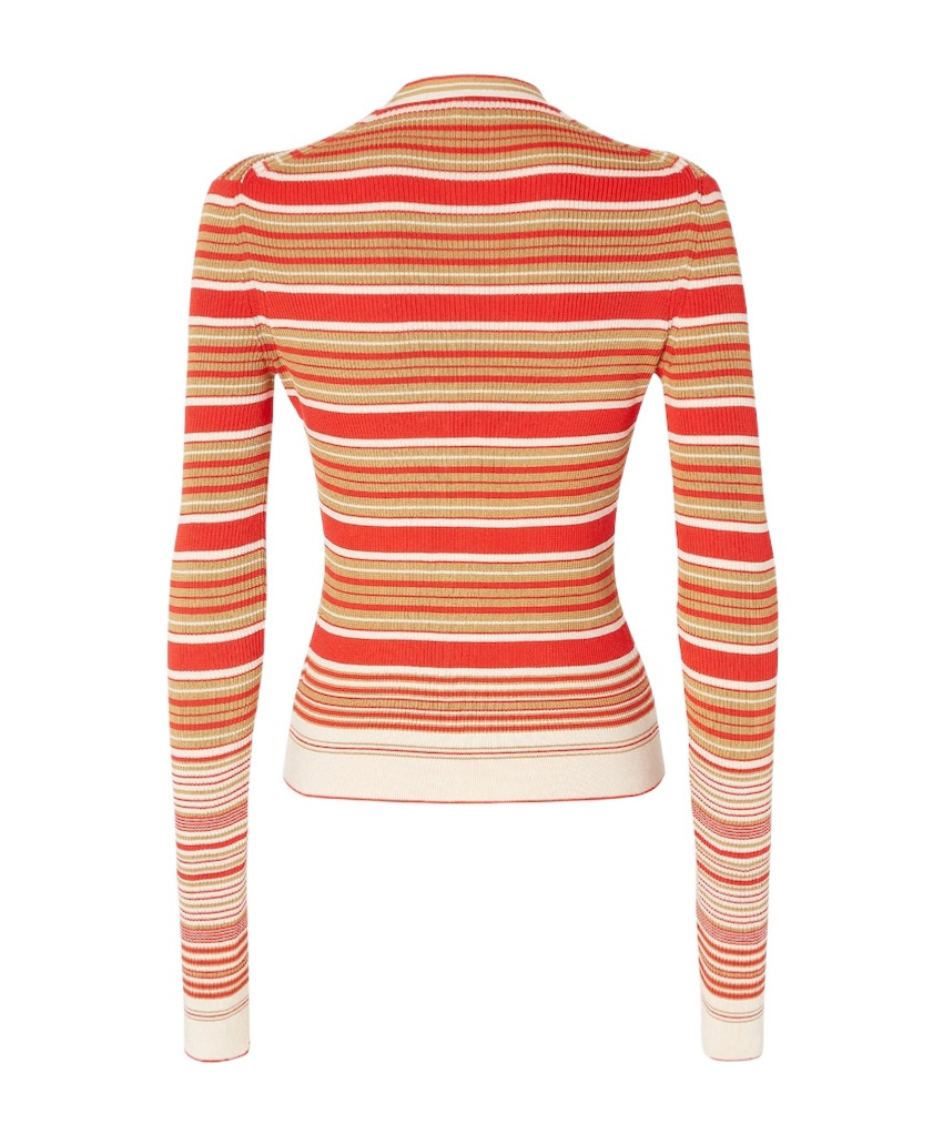 Fendi Red And Beige Striped Cotton And Silk Cardigan