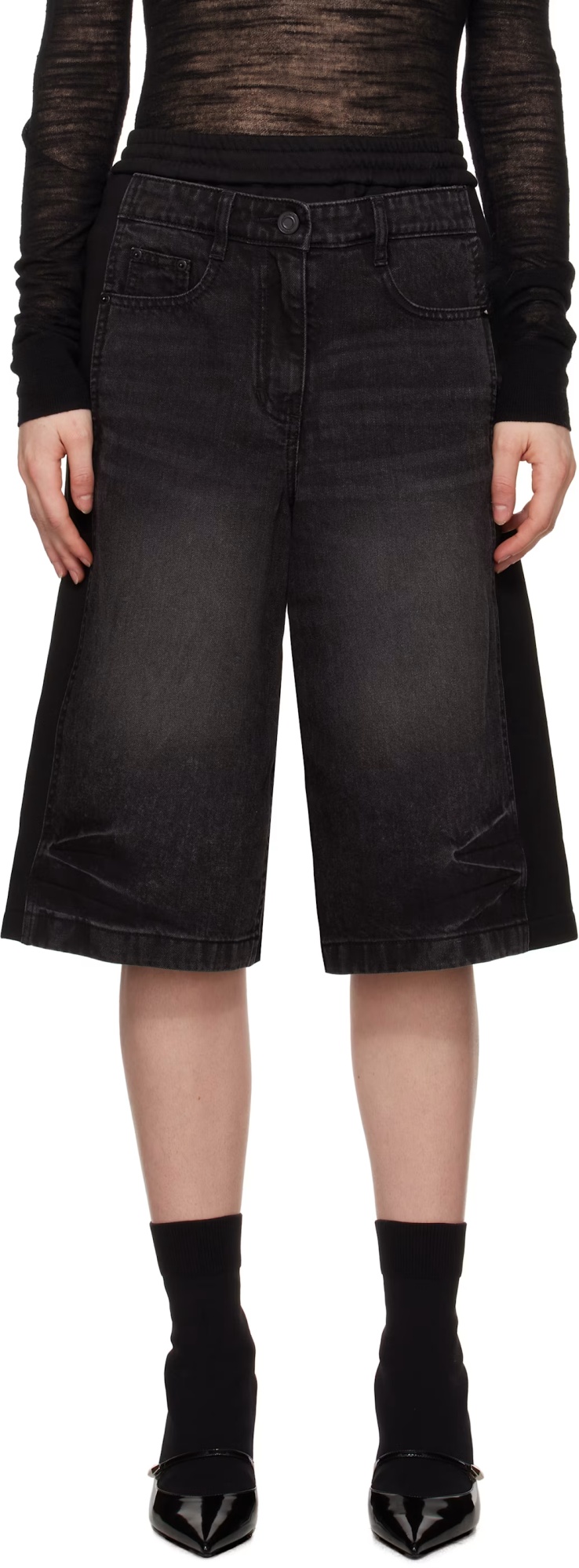 Juunj Patched Jersey Denim Shorts In Black